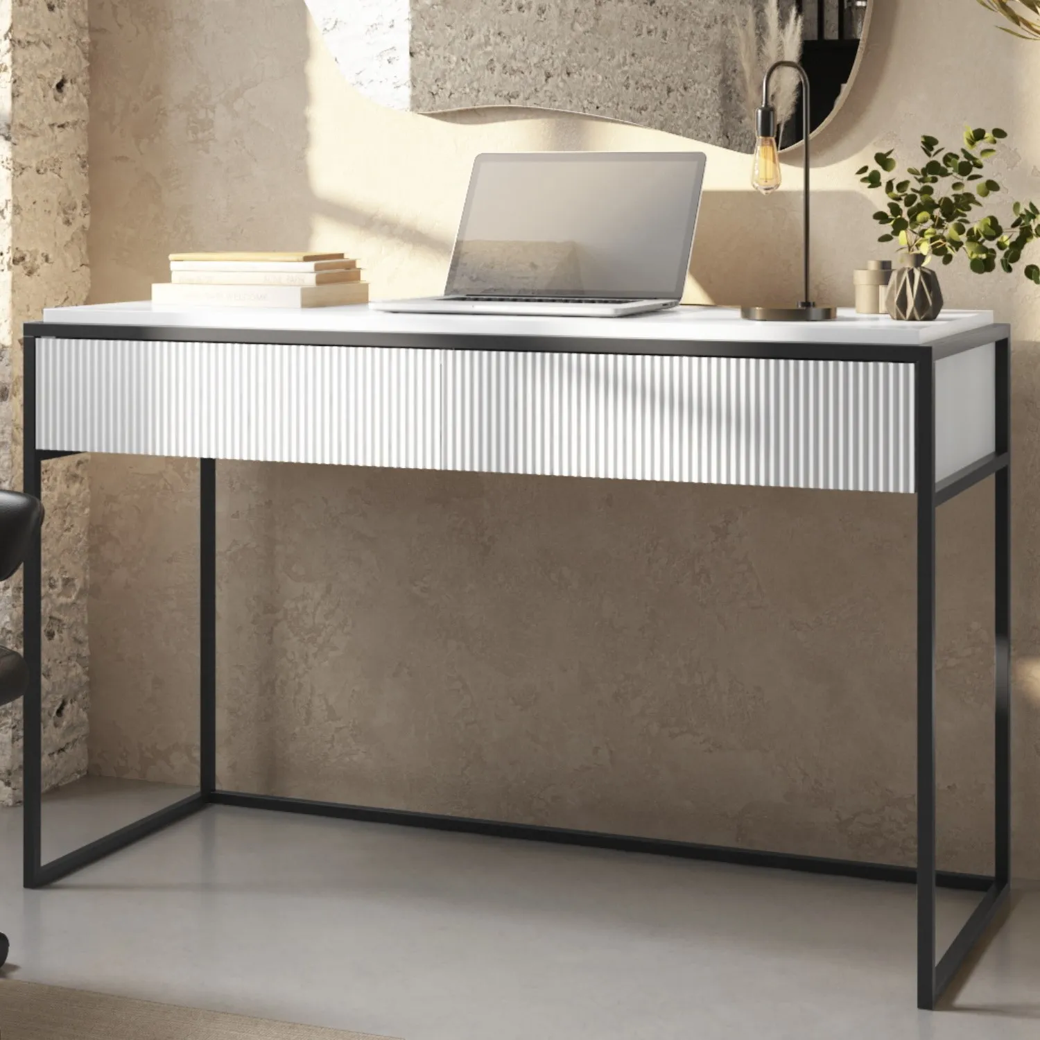 white-ribbed-desk-with-drawers-larsen image