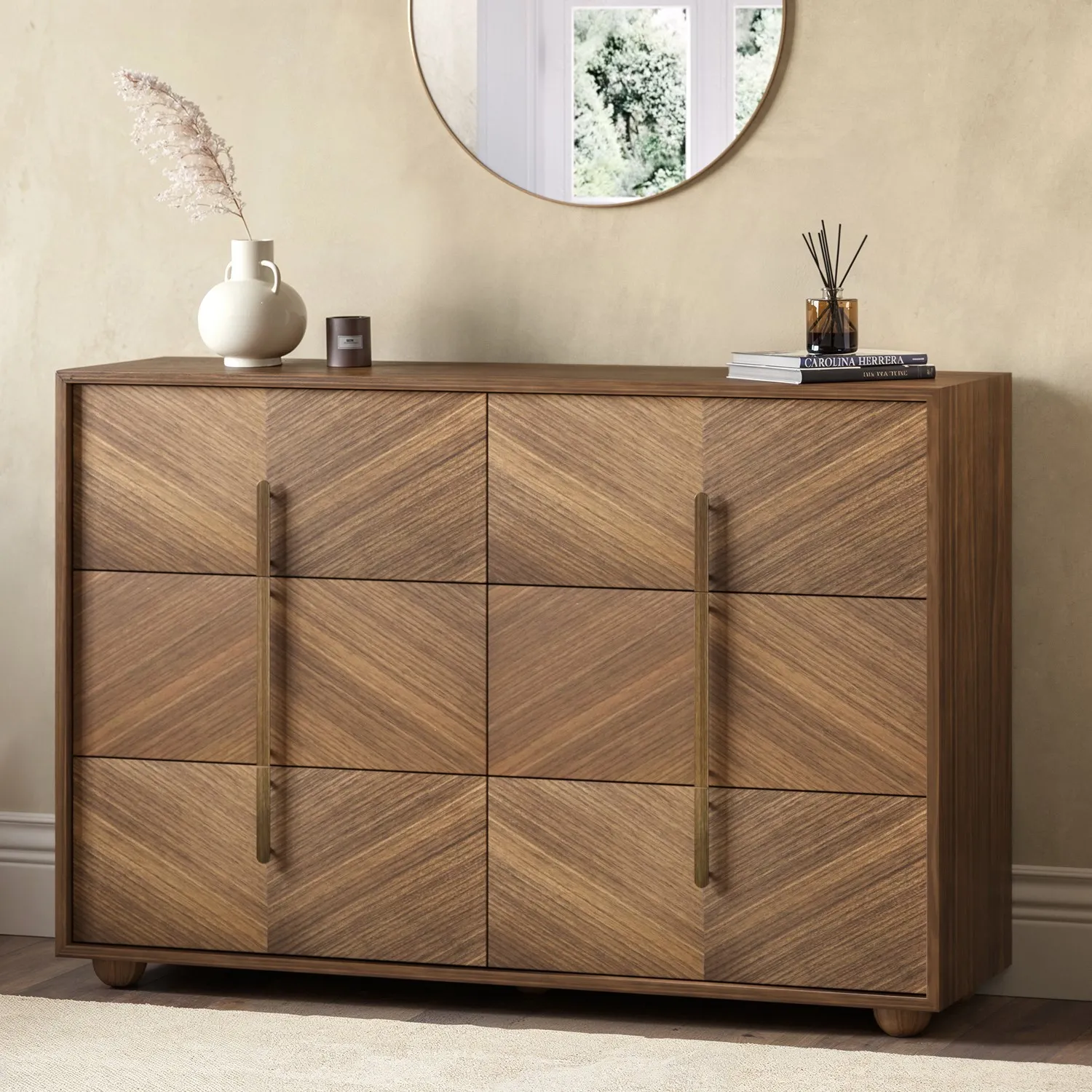 wide-walnut-mid-century-chest-of-6-drawers-with-parquet-finish-nikita image