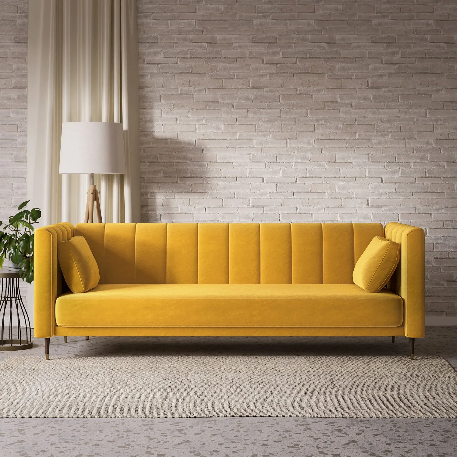 yellow-velvet-click-clack-sofa-bed-seats-3-mabel image