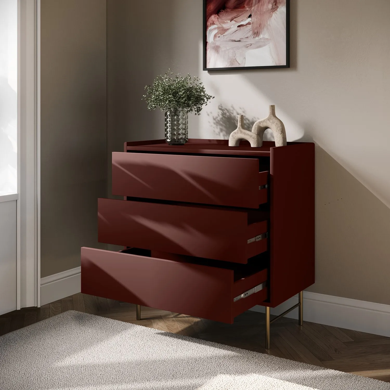 3 Drawer Chest of Drawers - Burgundy, MDF alternate view