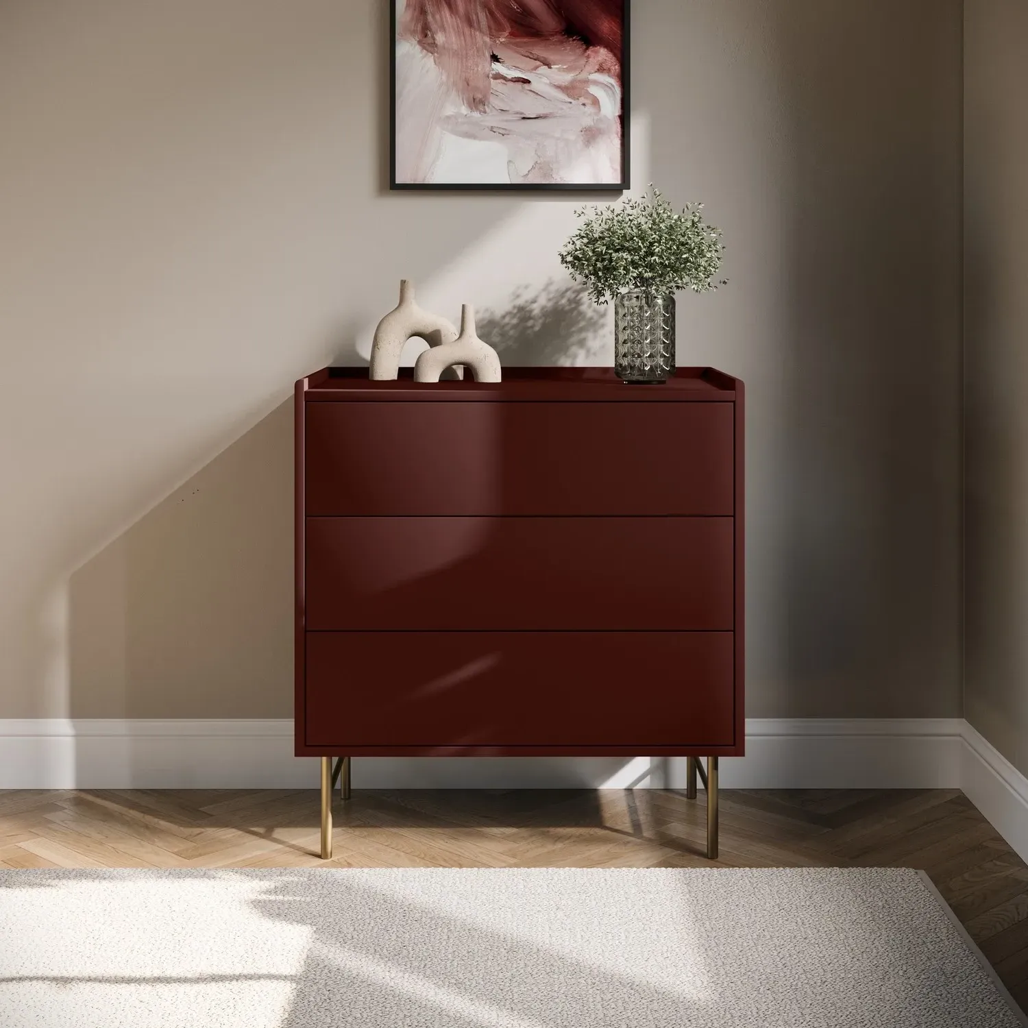 3 Drawer Chest of Drawers - Burgundy, MDF product
