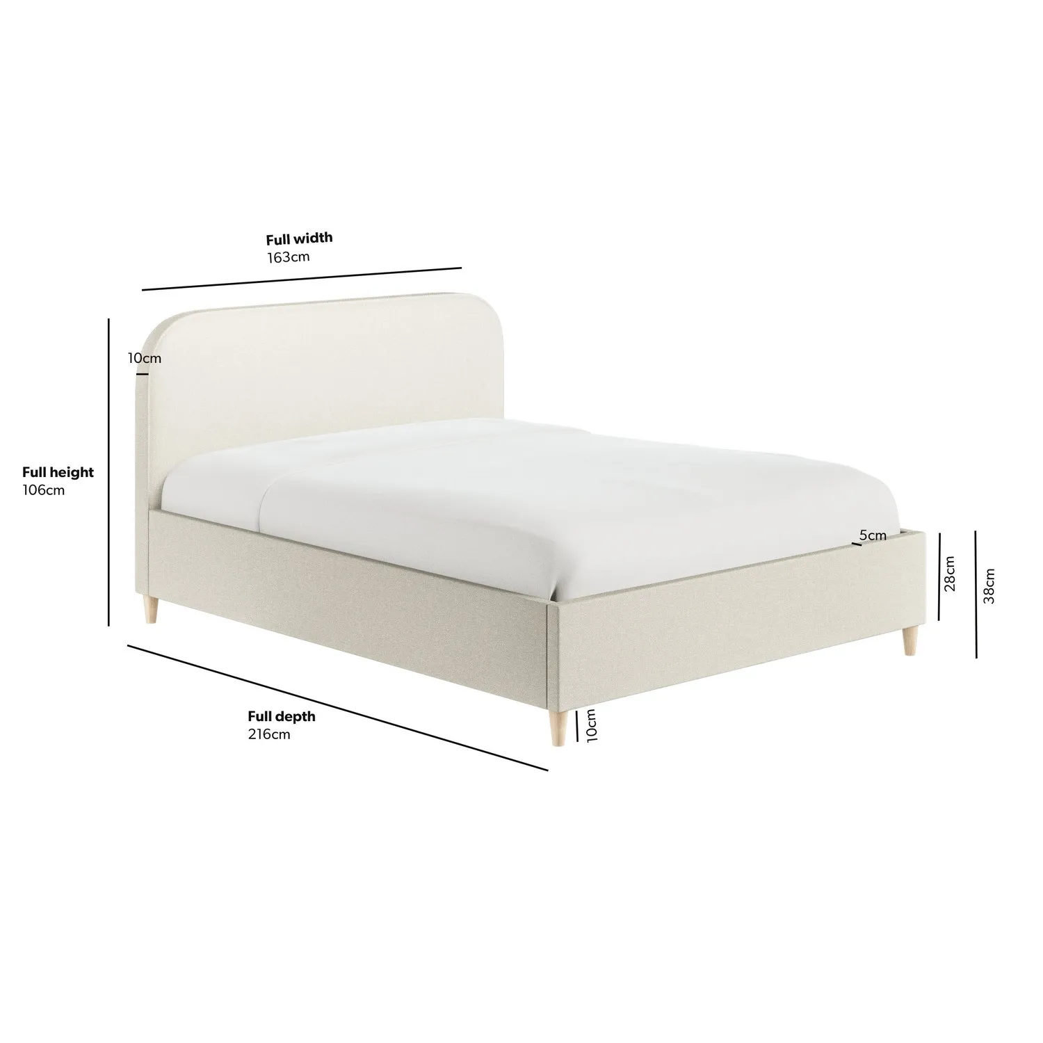 King Size Bed Frame with Curved Headboard - Cream, Fabric alternate view