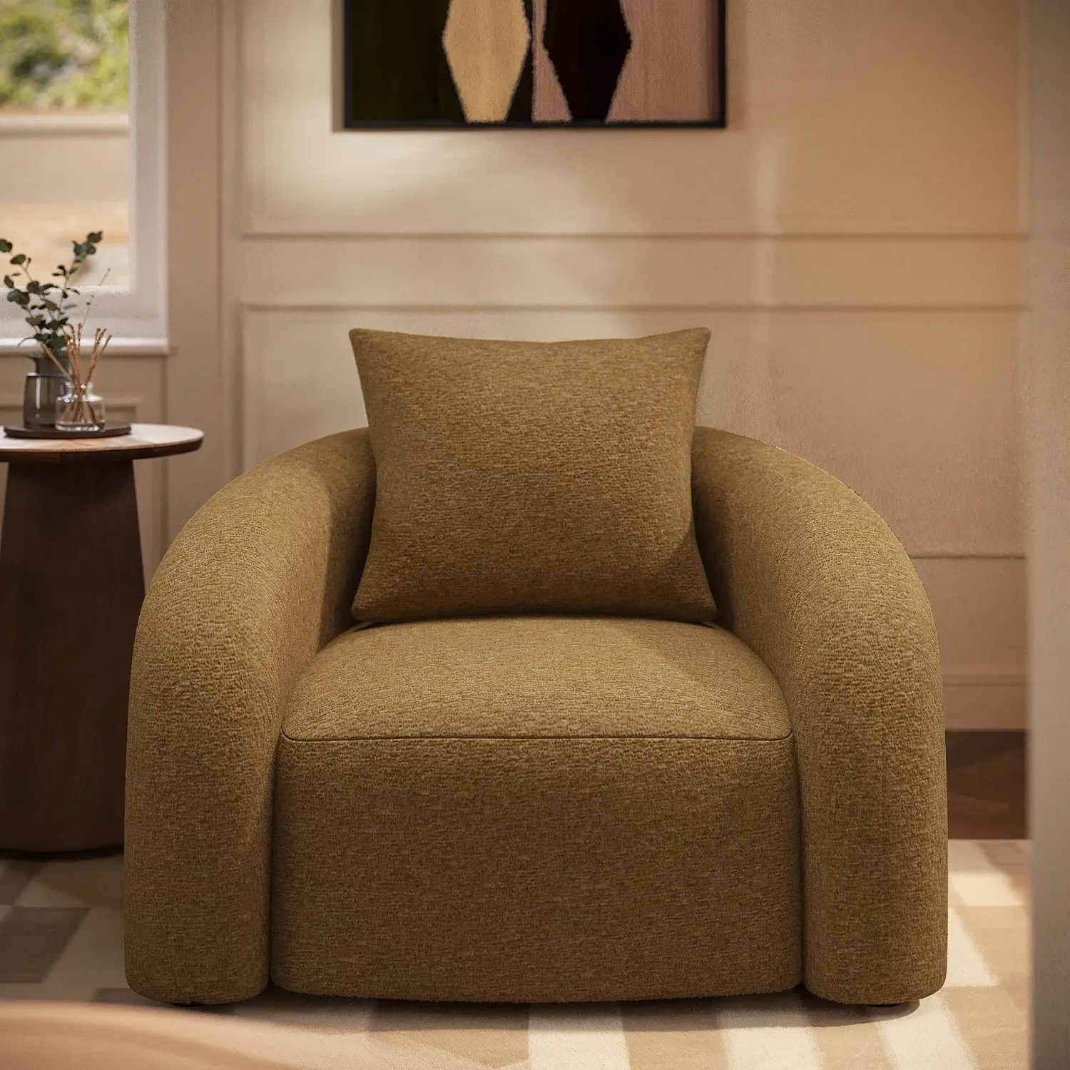 Armchair with Cushion - Caramel Brown, Chenille alternate view