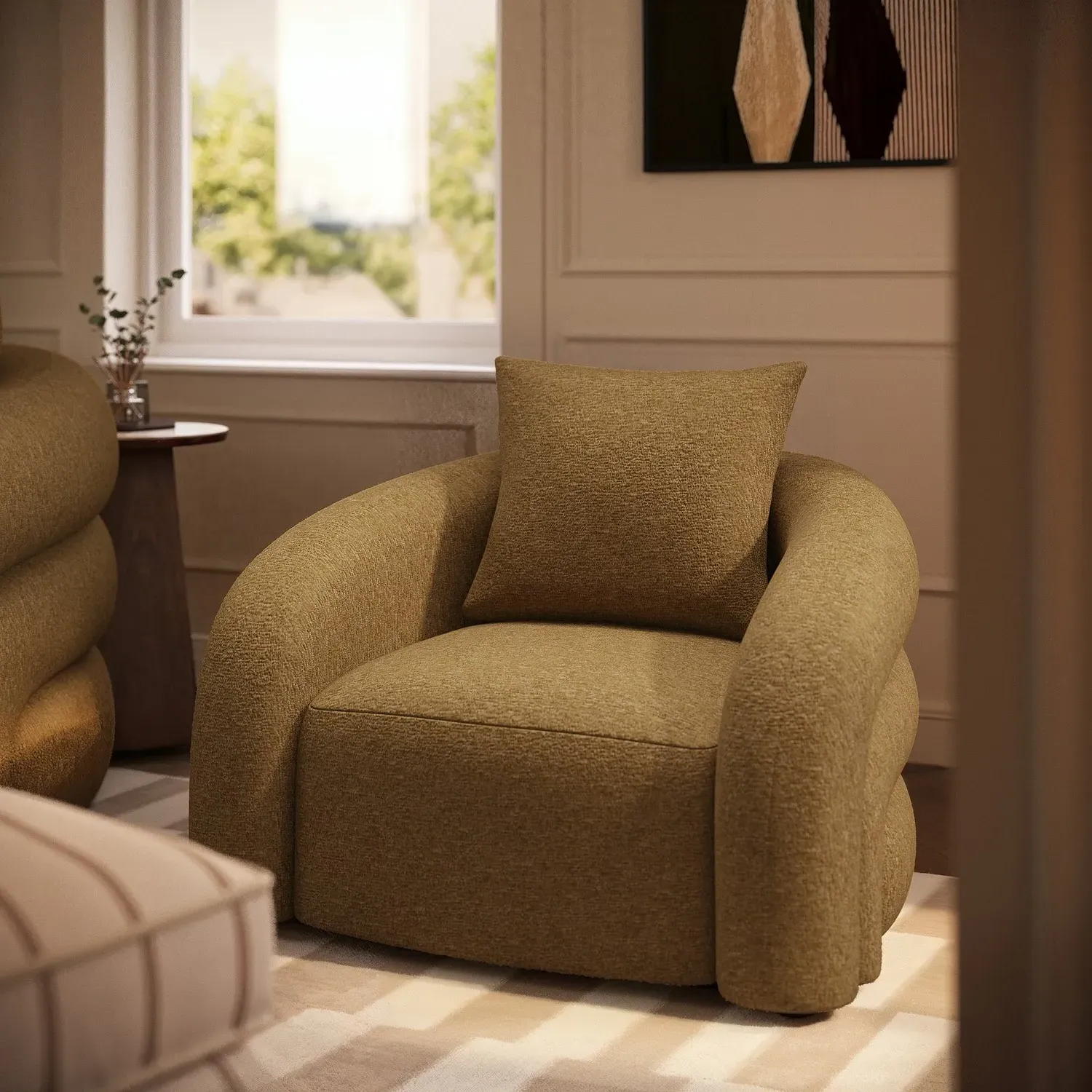 Armchair with Cushion - Caramel Brown, Chenille product