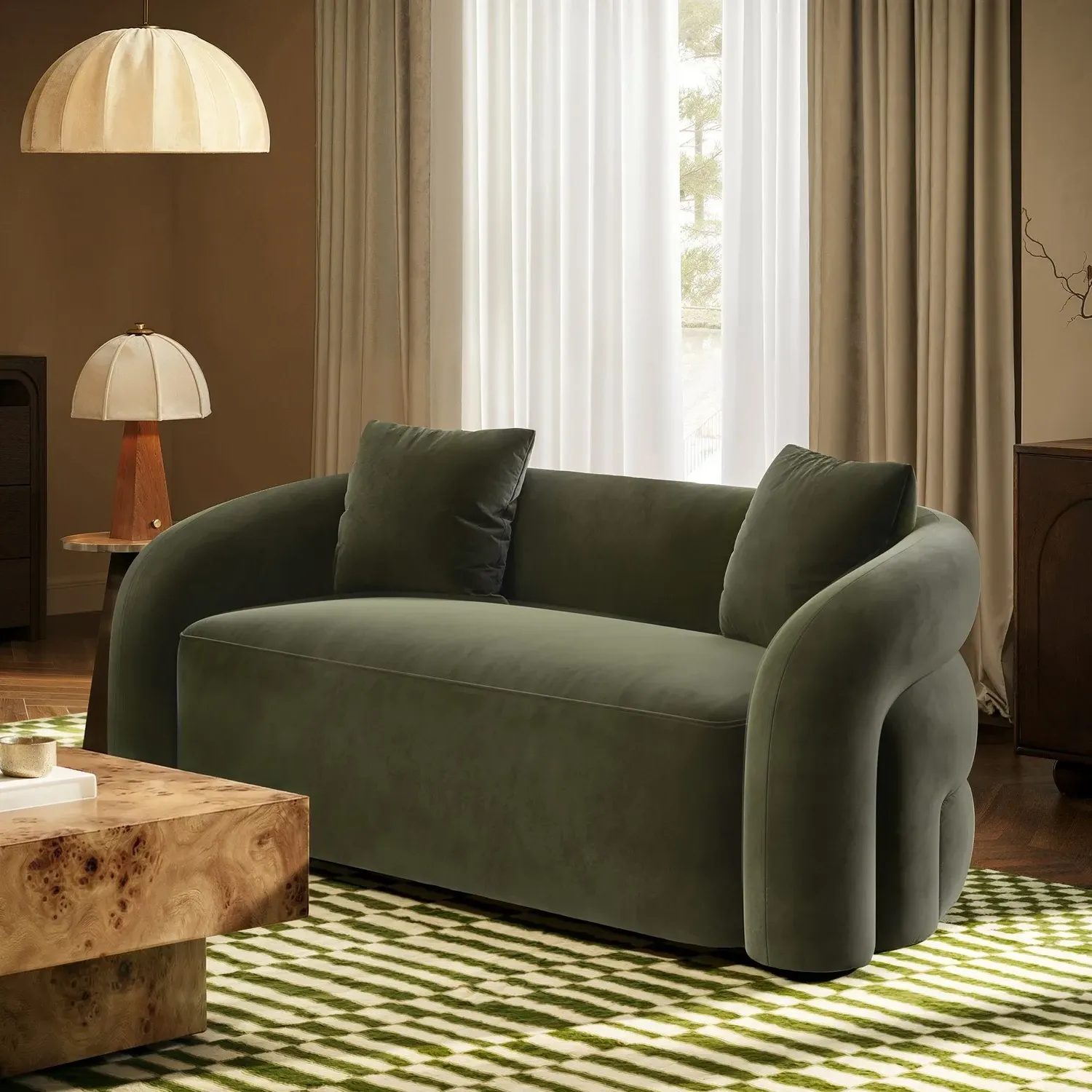 Curved 3-Seater Sofa - Green, Velvet product