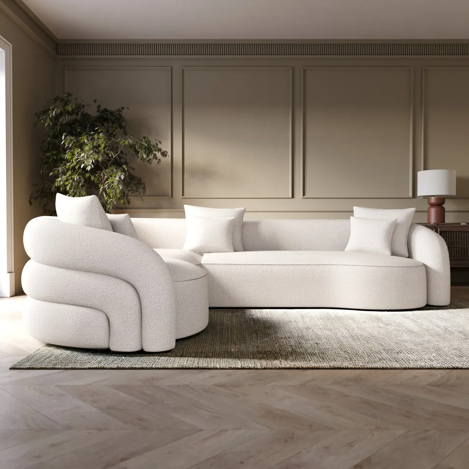 Right Hand Facing 4-Seater Curved Corner Sofa - Cream, Boucle alternate view