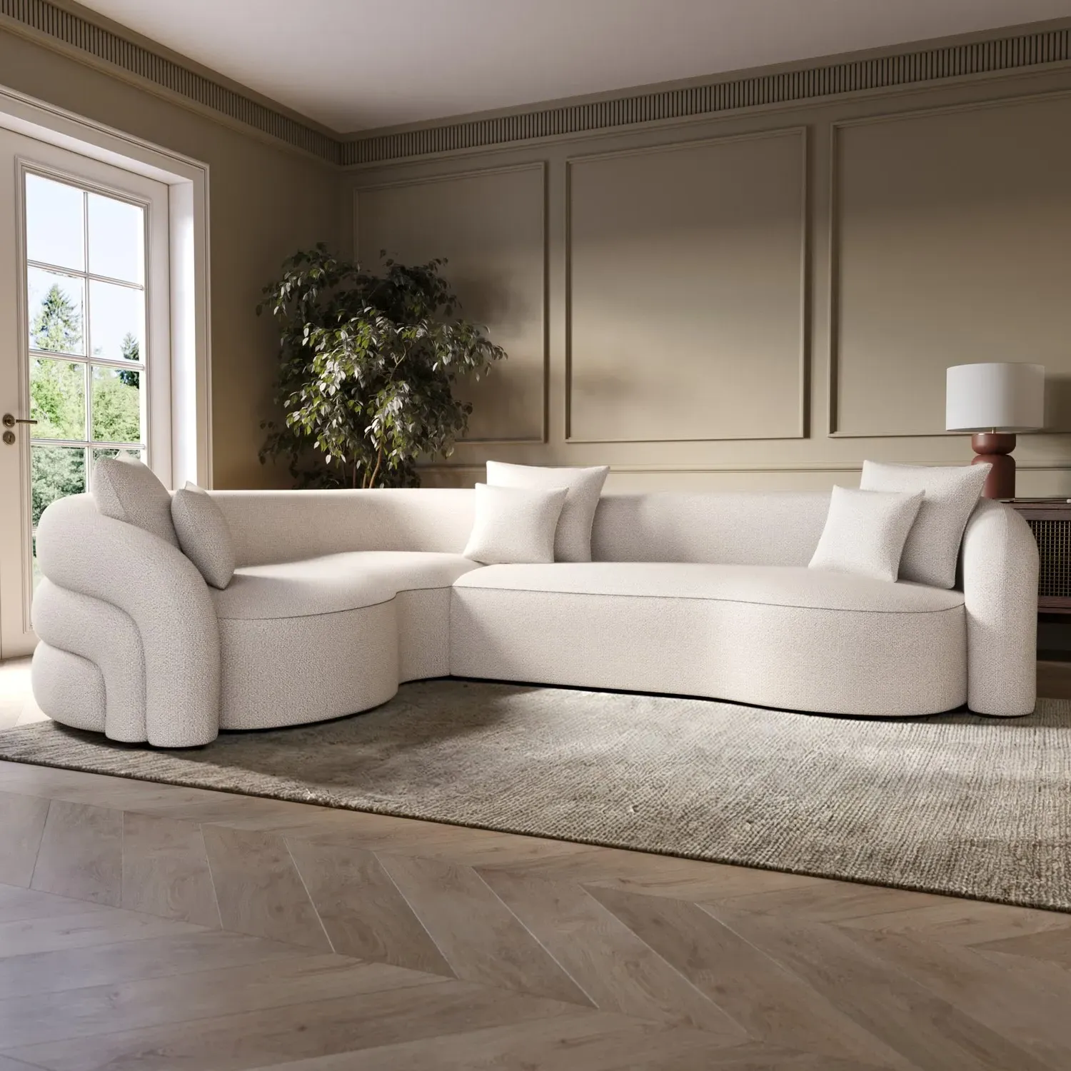 Right Hand Facing 4-Seater Curved Corner Sofa - Cream, Boucle product