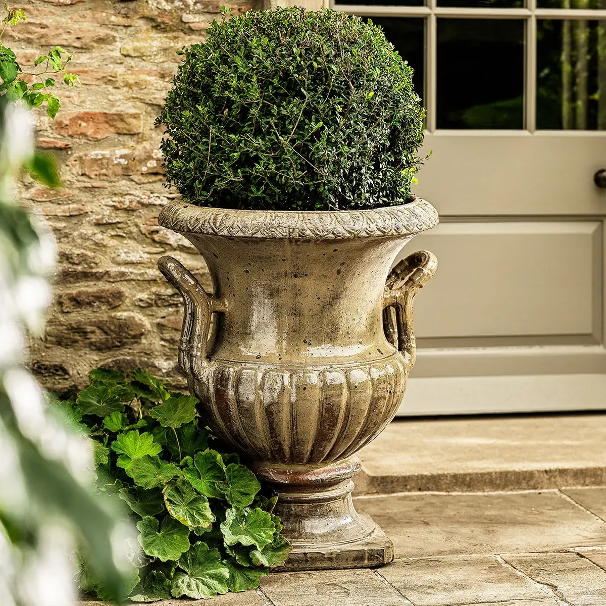 Large Fluted Urn Planter - Honey, Glazed Clay image