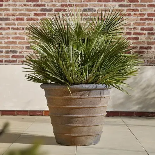 Ribbed Plant Pot - Old Stone, Glazed Clay image