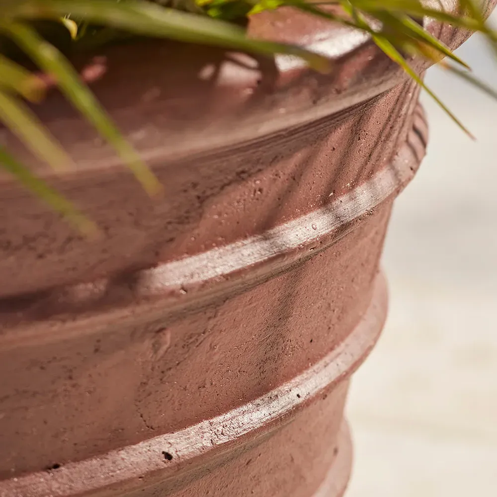 Ribbed Plant Pot with Glaze - Brown, Clay