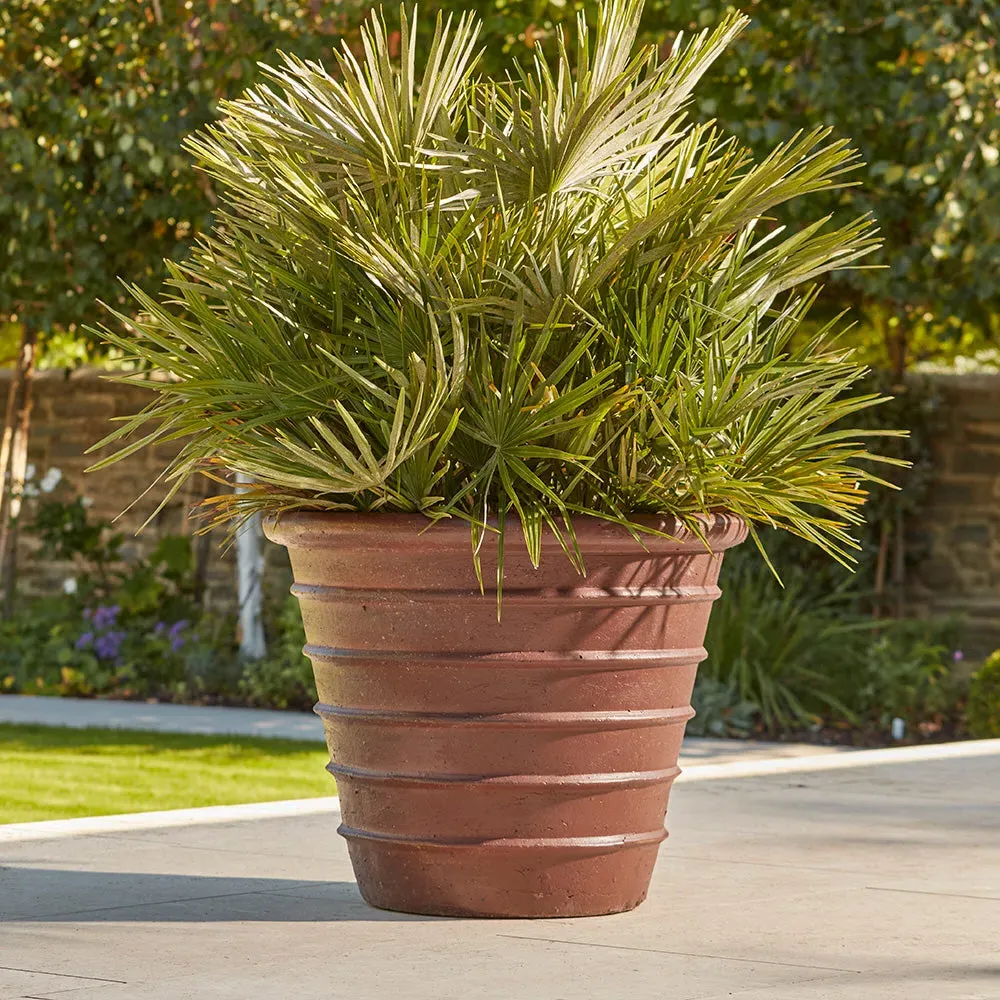 Ribbed Plant Pot with Glaze - Brown, Clay