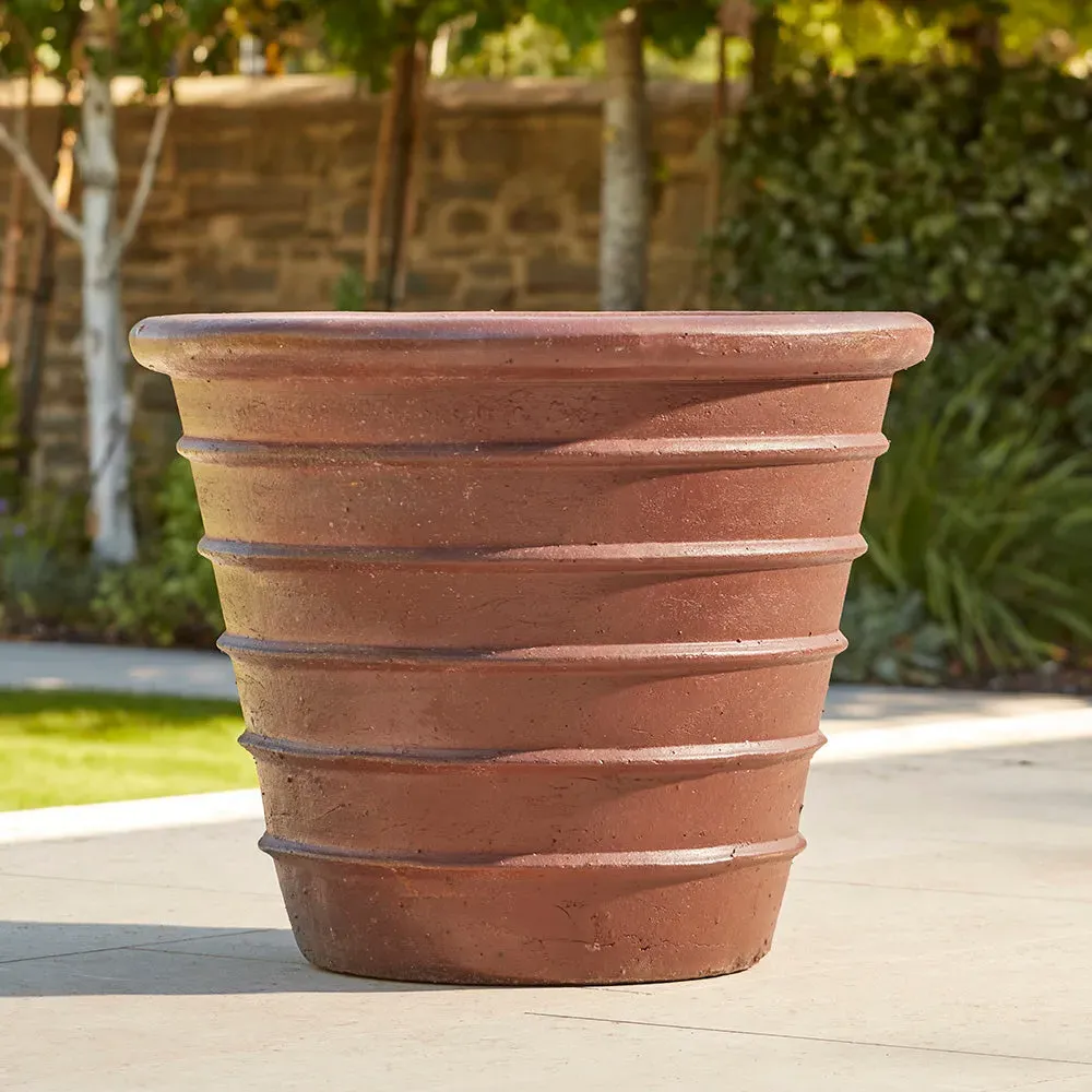 Ribbed Plant Pot with Glaze - Brown, Clay