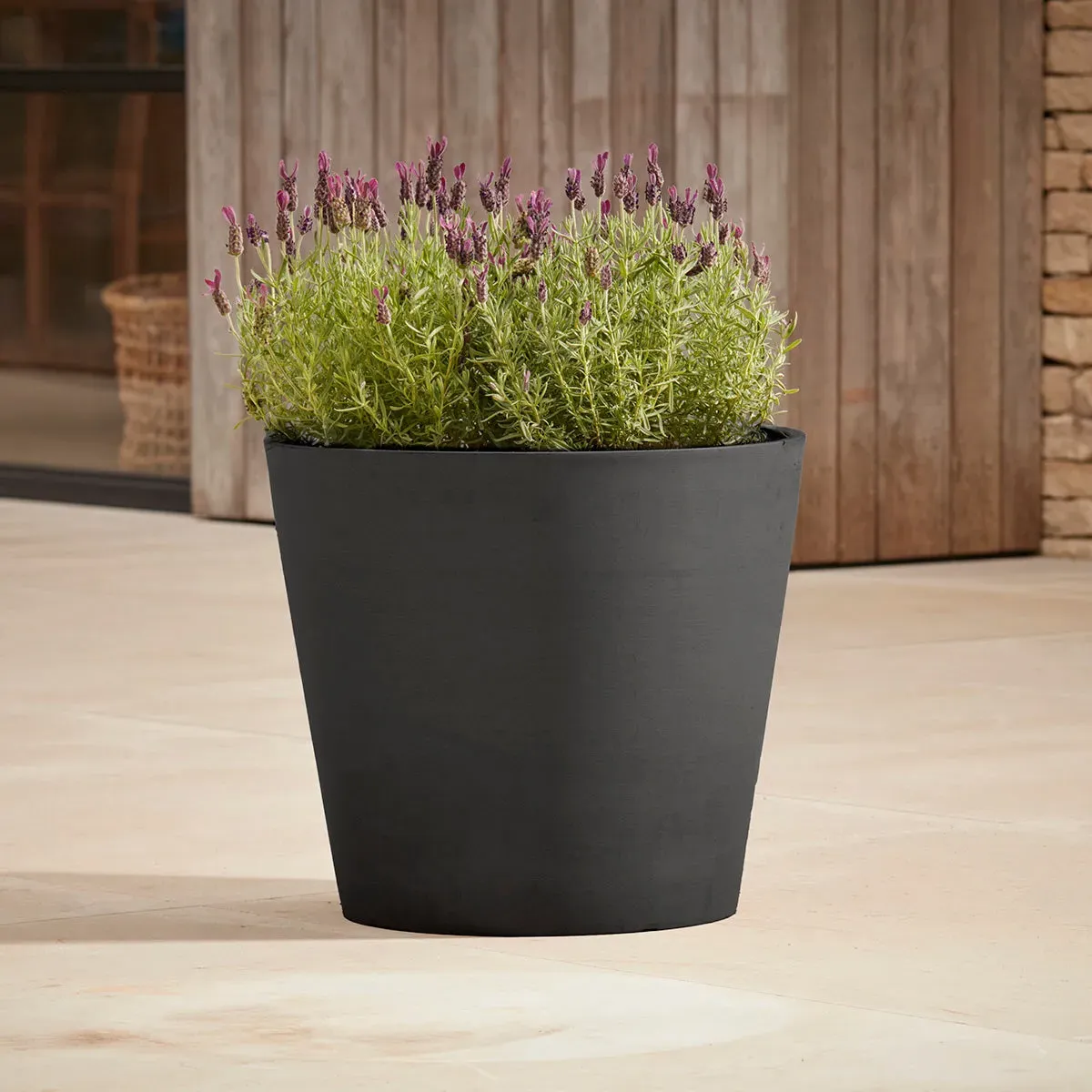 Round Plant Pot with Drainage - Charcoal, Plastic image