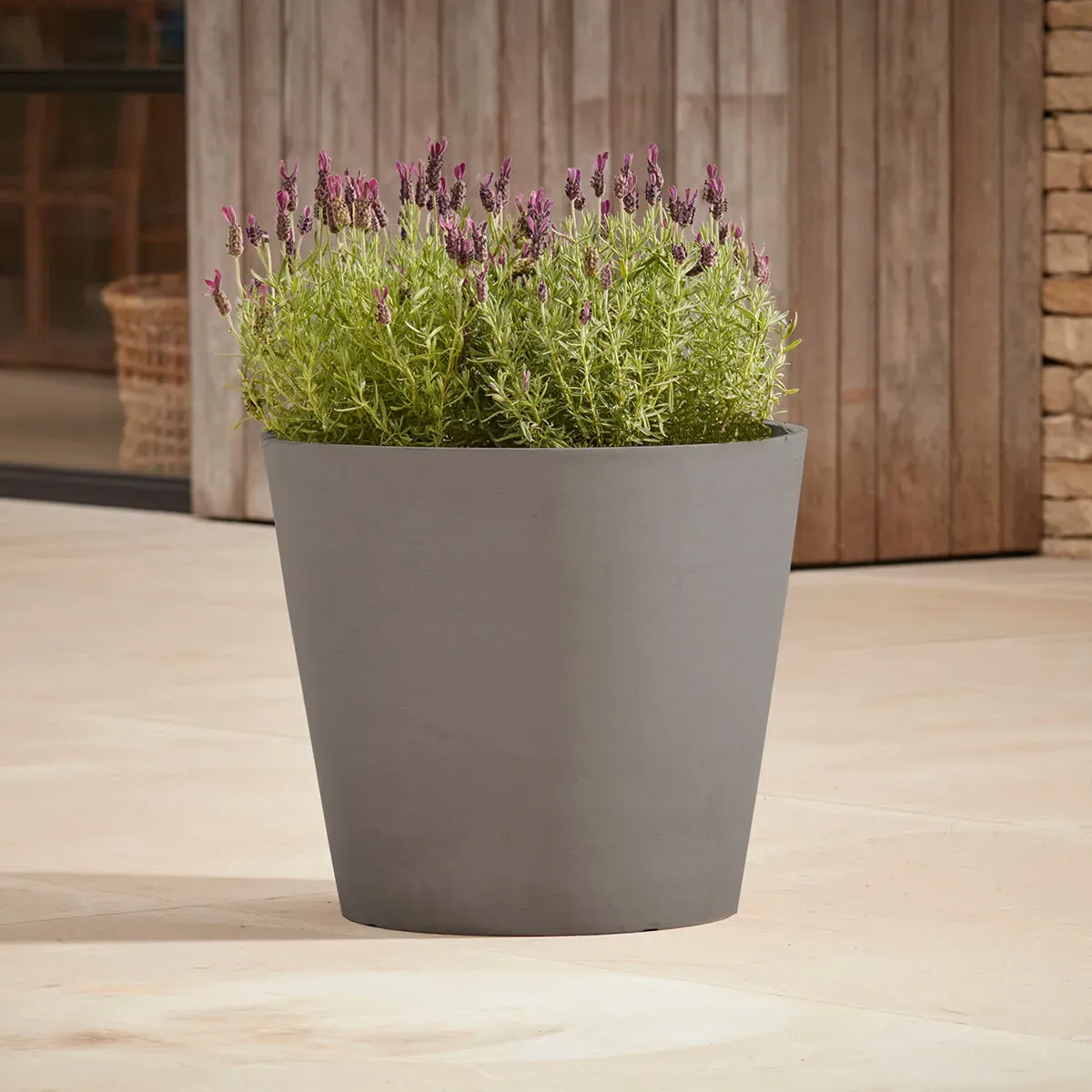 Round Plant Pot with Drainage - Grey, Plastic