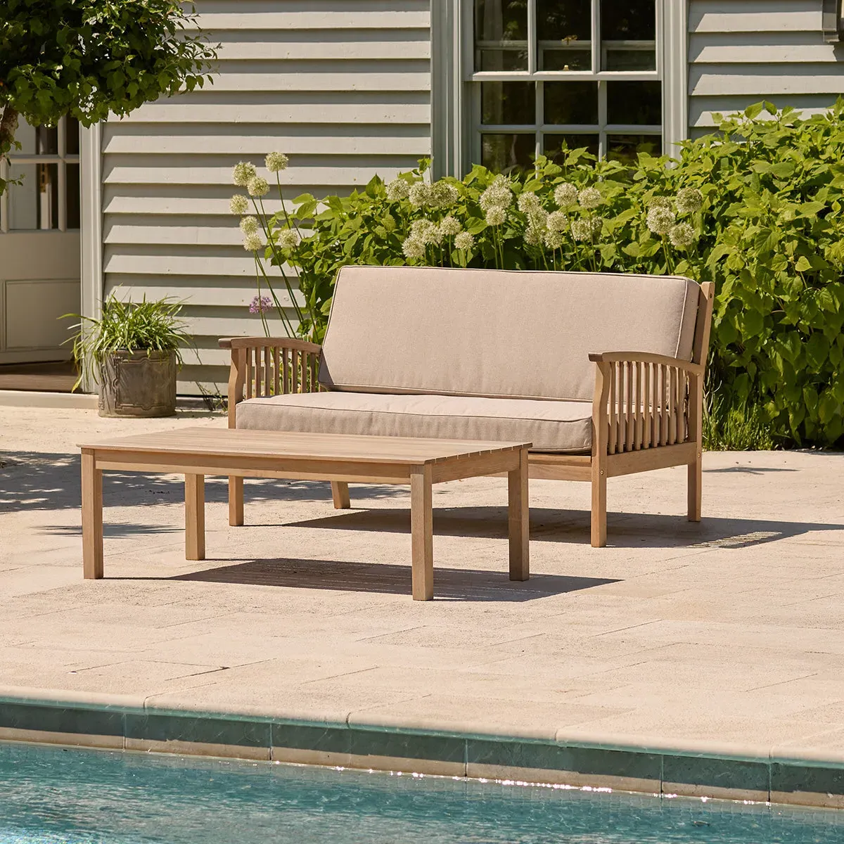 2-Seater Garden Sofa Set with Table - Grey Wash