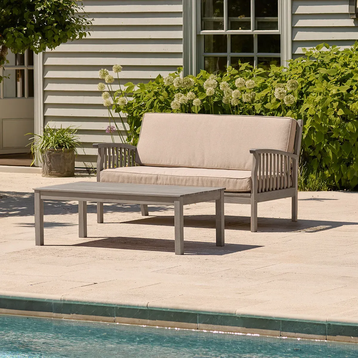 2-Seater Garden Sofa Set with Table - Grey Wash