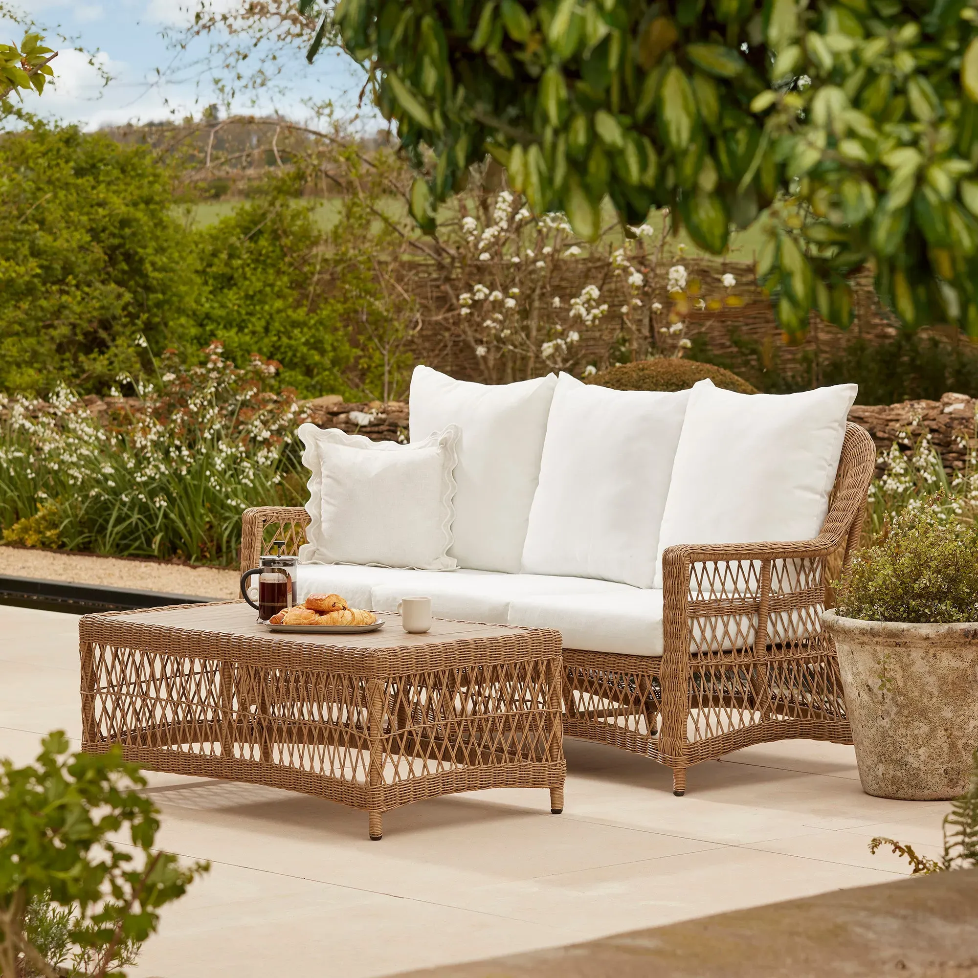 3-Seater Sofa Set with Coffee Table - Wicker