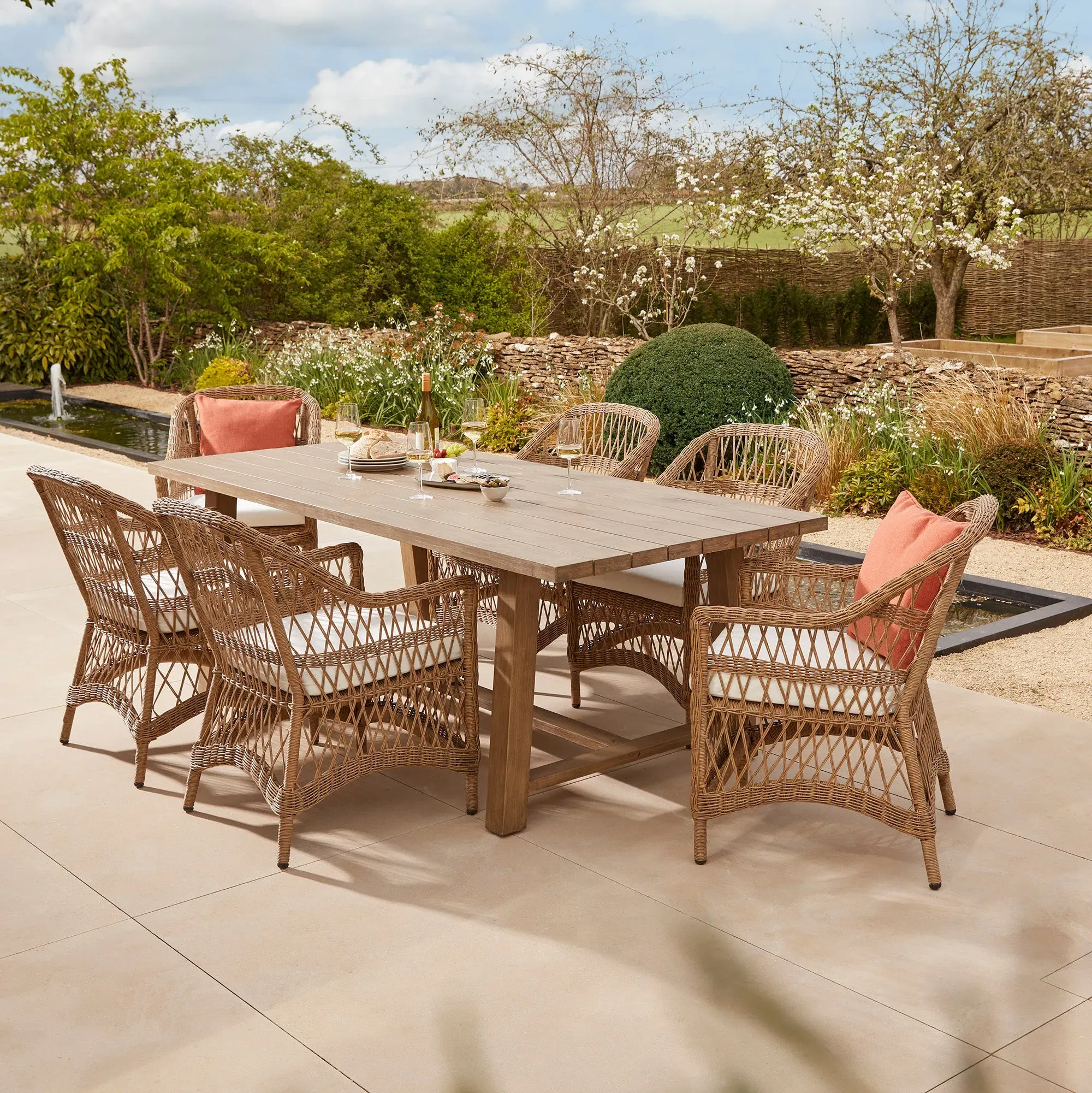 6-Seater Dining Set with Cushions - Acacia Wood image