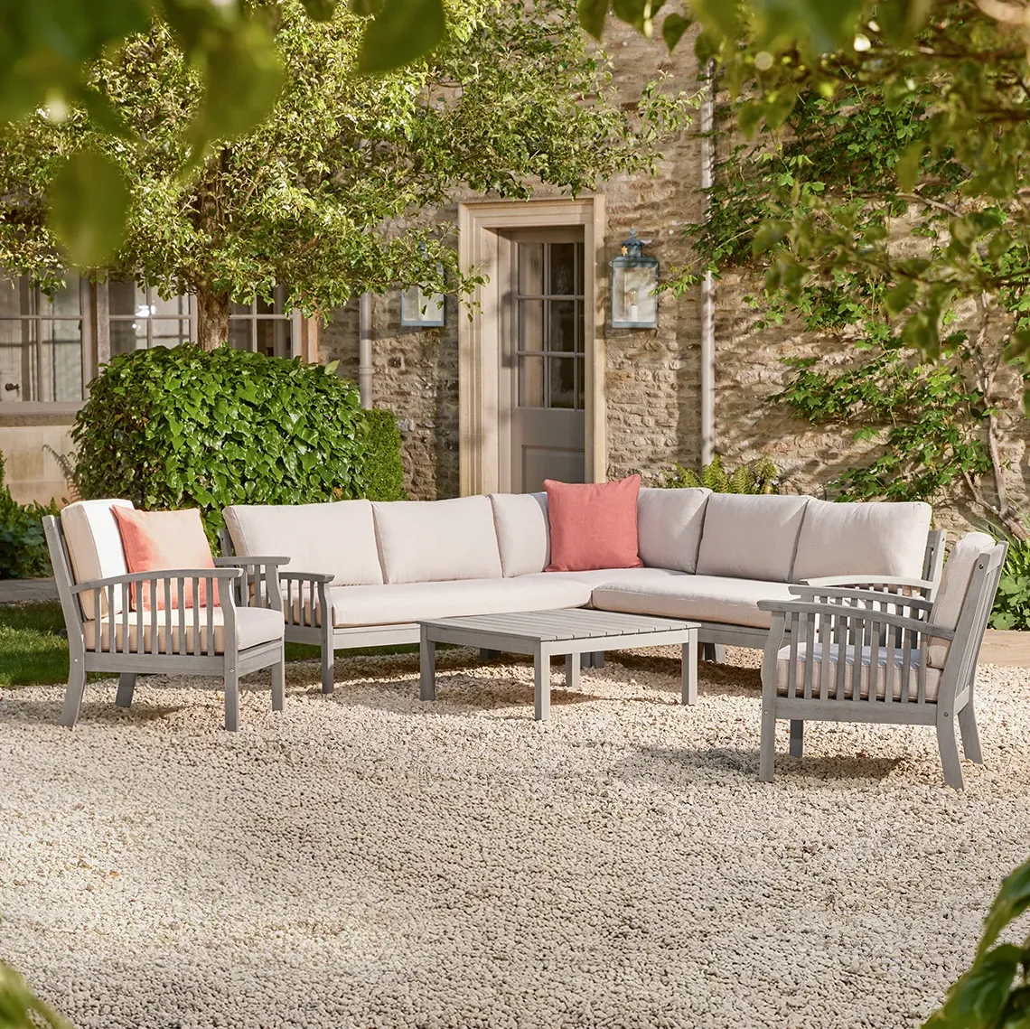 7-Seater Corner Set with Armchairs - Natural Wood