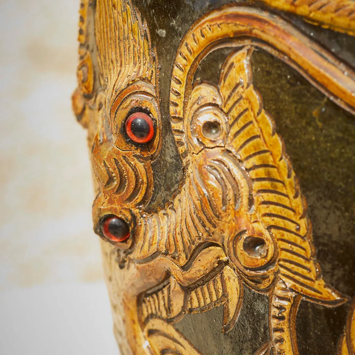 Dragon Motif Plant Pot - Dark Glaze, Ceramic