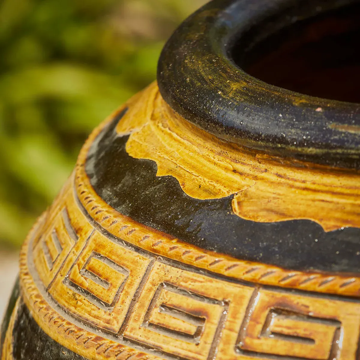 Dragon Motif Plant Pot - Dark Glaze, Ceramic