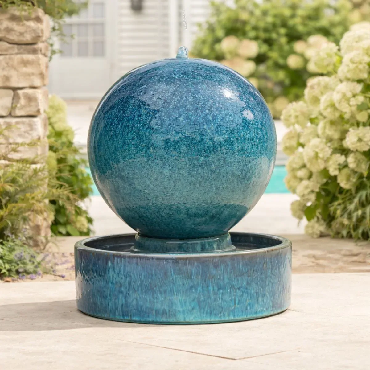 Esme Large Globe Water Feature with LED Light - Blue, Ceramic product