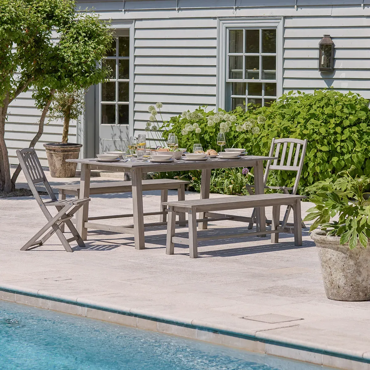 Garden Dining Set with Benches - Grey, Eucalyptus image