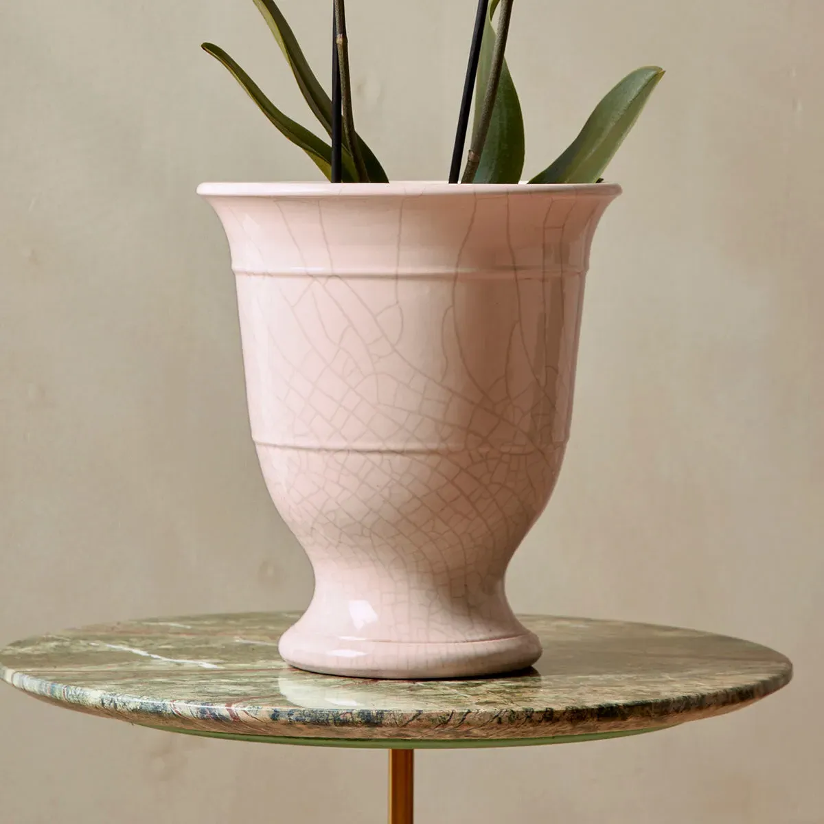 Indoor Plant Pot with Crackle Glaze - White, Terracotta