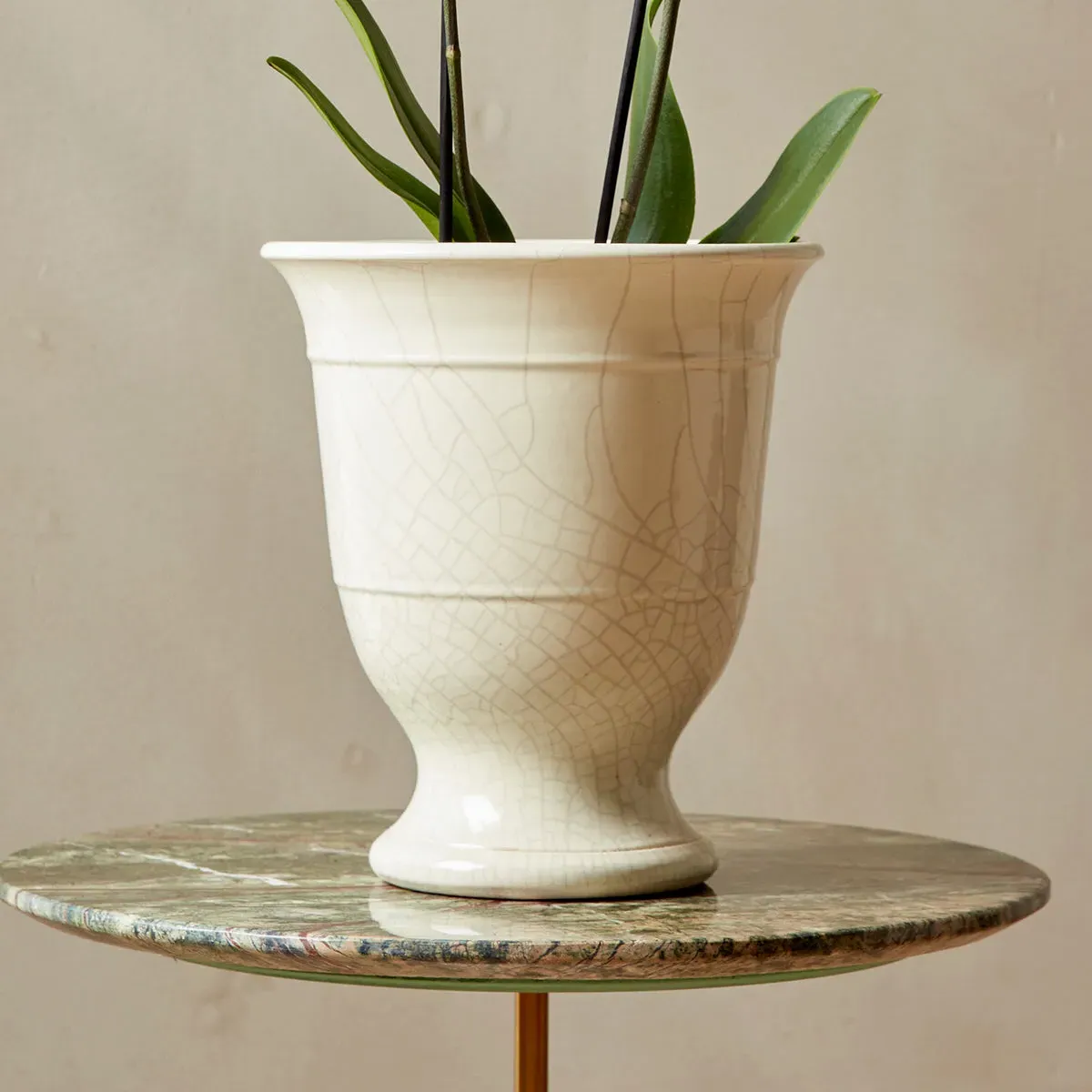 Indoor Plant Pot with Crackle Glaze - White, Terracotta