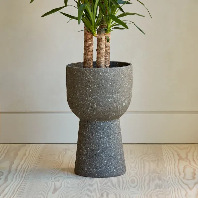 Indoor Plant Pot with Stand - Dark Grey, Ceramic