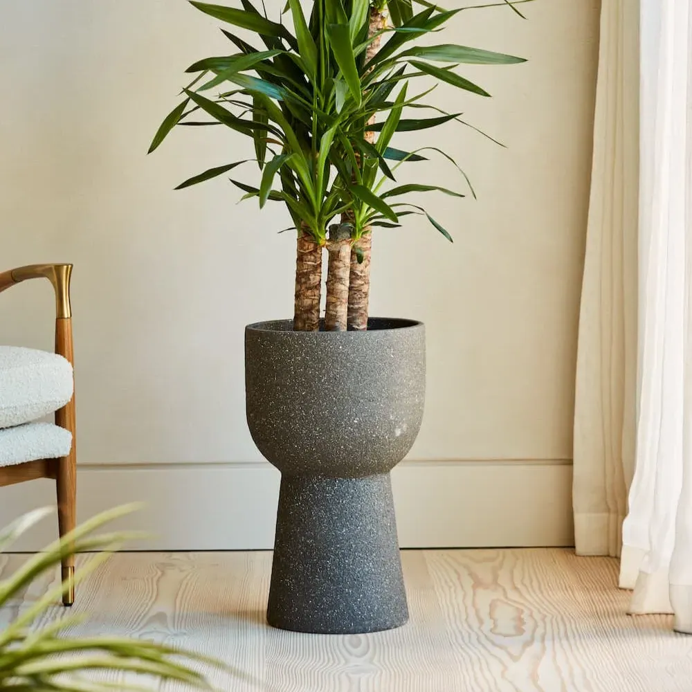 Indoor Plant Pot with Stand - Light Grey, Ceramic