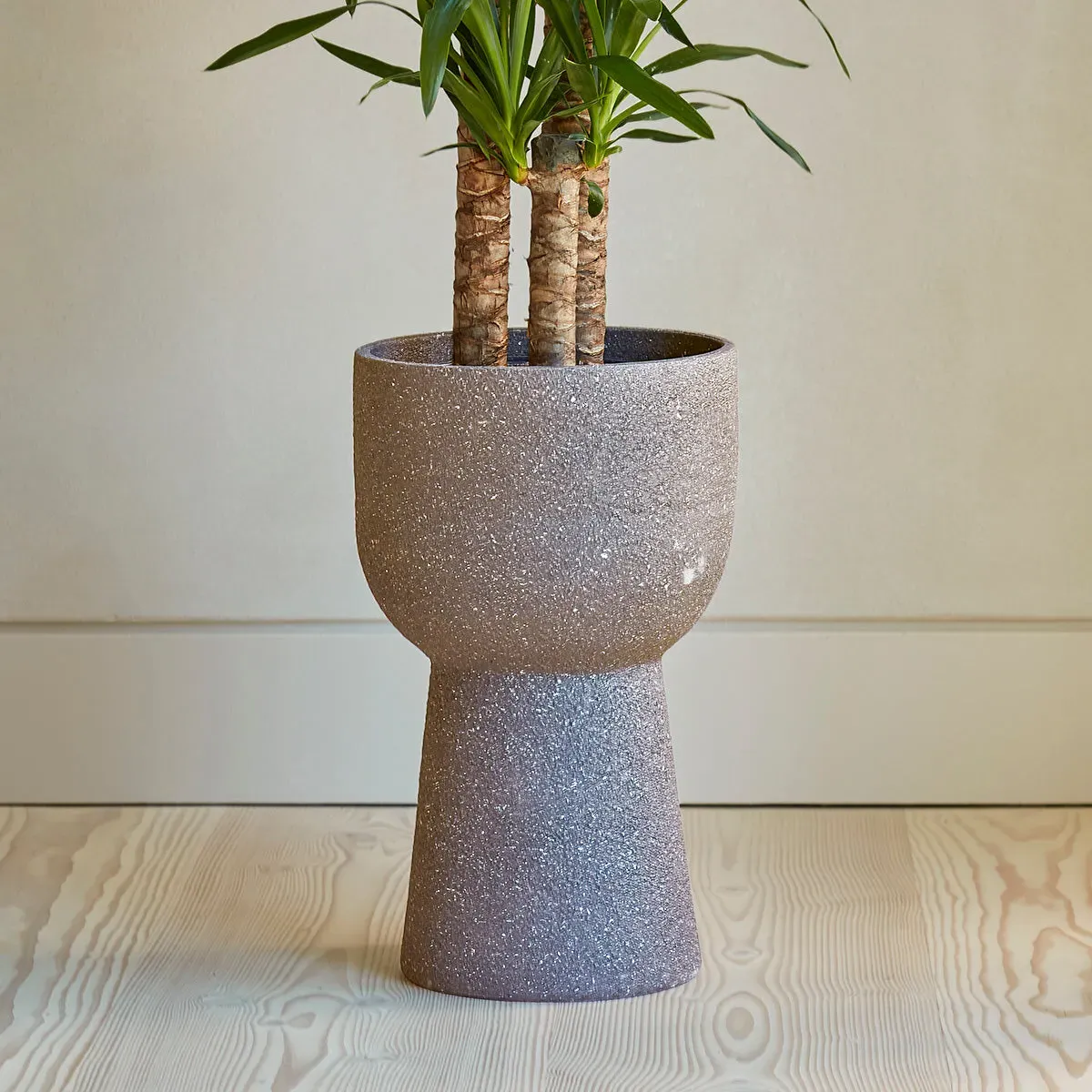 Indoor Plant Pot with Stand - Light Grey, Ceramic