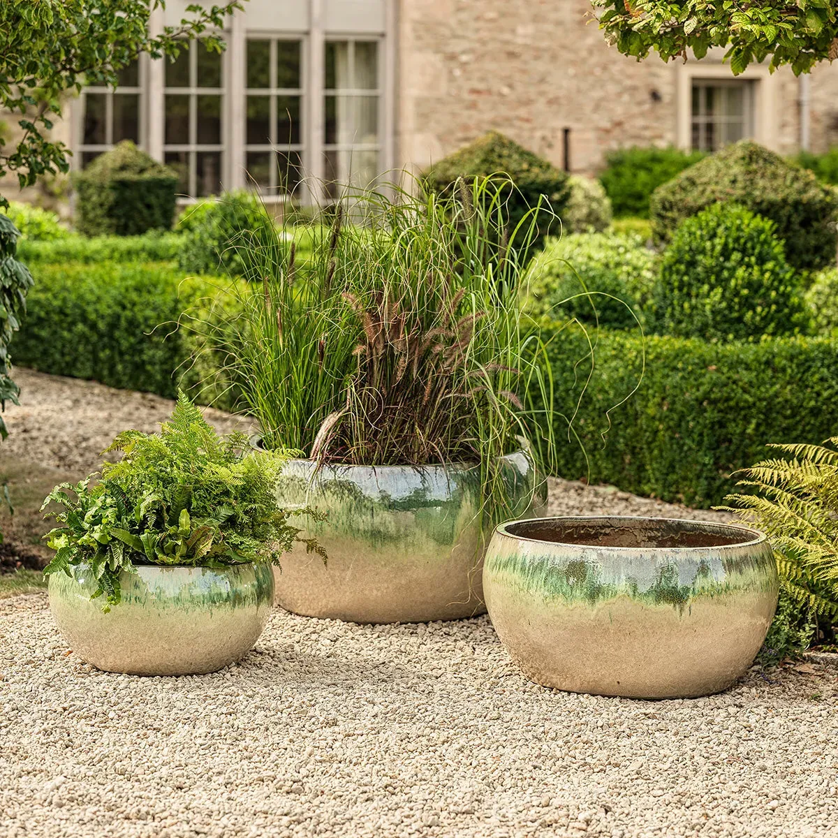 Large Bowl Planter with Glaze - Green, Ceramic