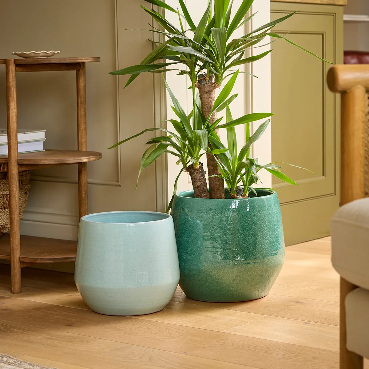 Large Indoor Plant Pot - Green, Ceramic