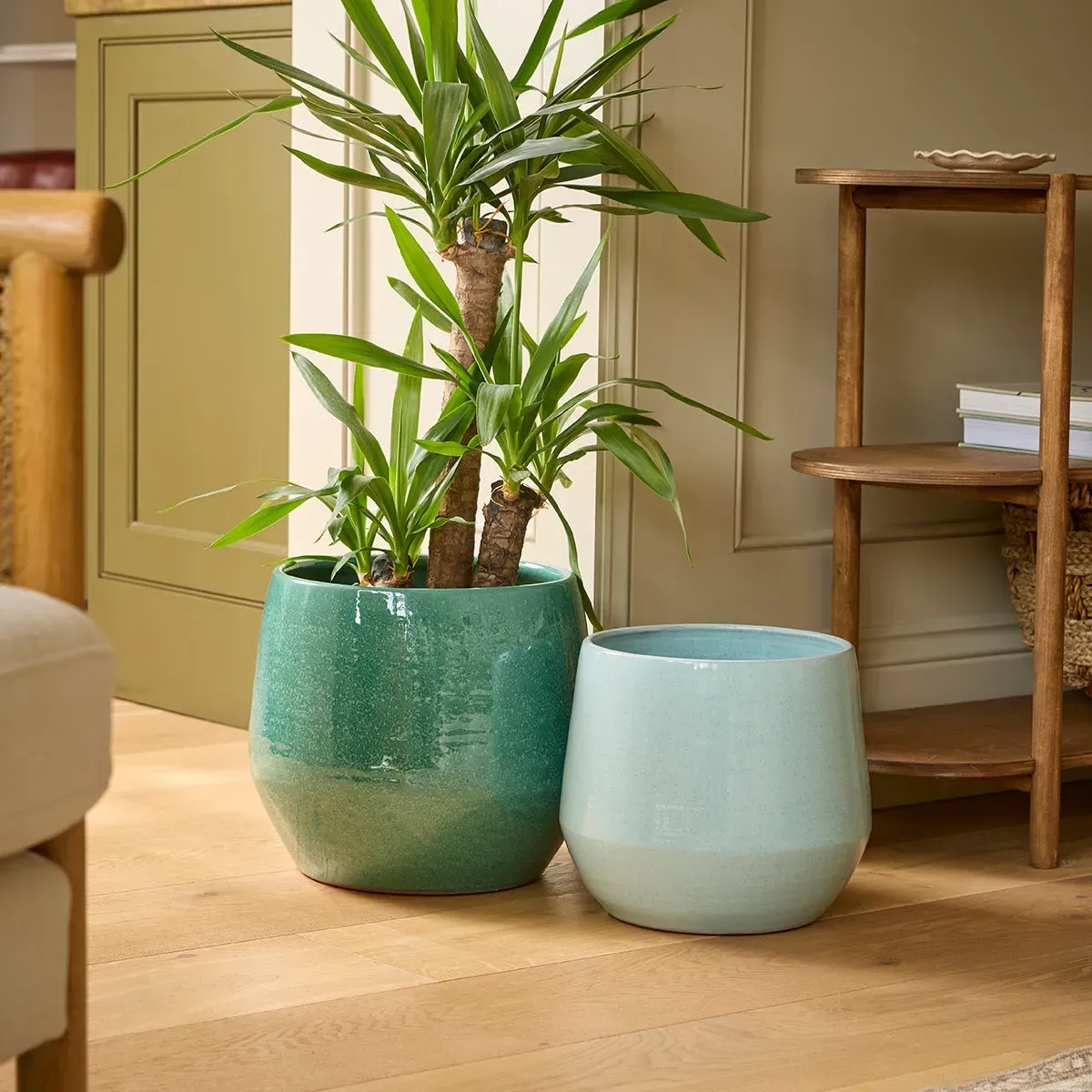 Large Indoor Plant Pot - Green, Ceramic