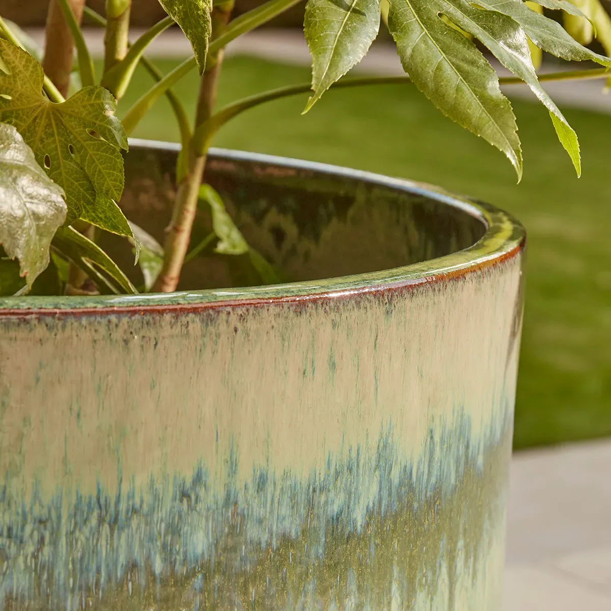 Large Plant Pot with Drainage - Charcoal, Glazed