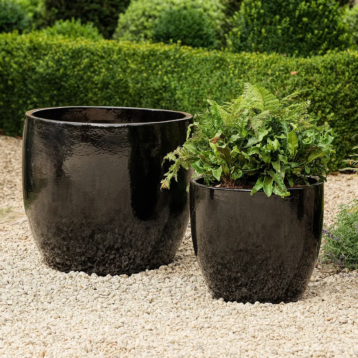 Large Plant Pot with Drainage - Charcoal, Glazed image