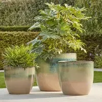 Large Plant Pot with Drainage - Green, Glazed