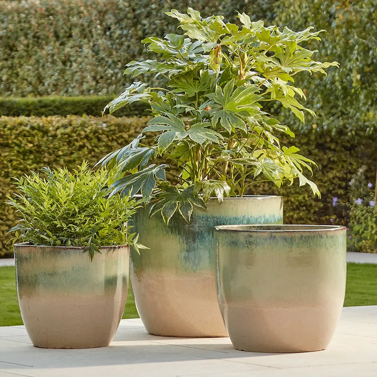 Large Plant Pot with Drainage - Green, Glazed