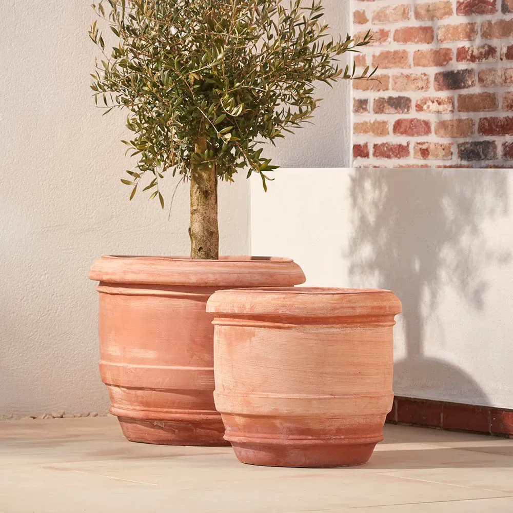 Large Planter Pot Half Barrel - Terracotta