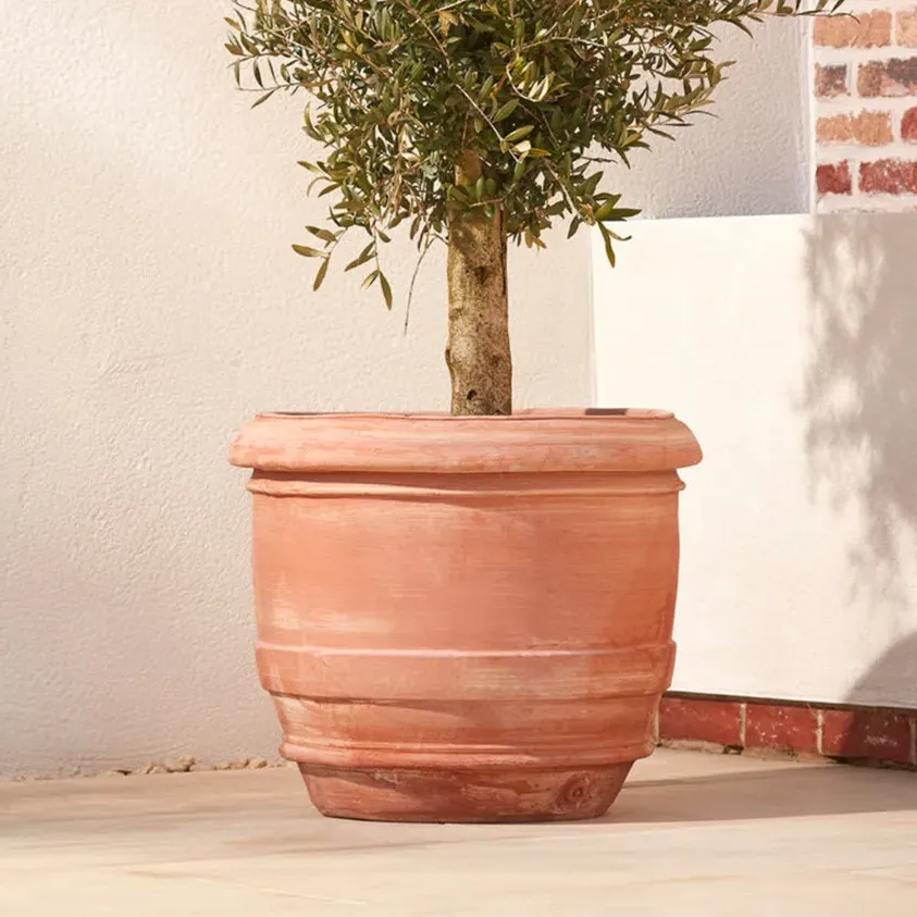Large Planter Pot Half Barrel - Terracotta