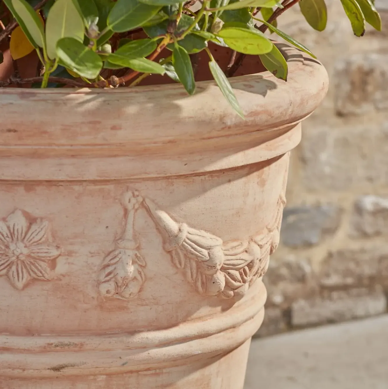 Large Planter Pot with Floral Detail - Terracotta