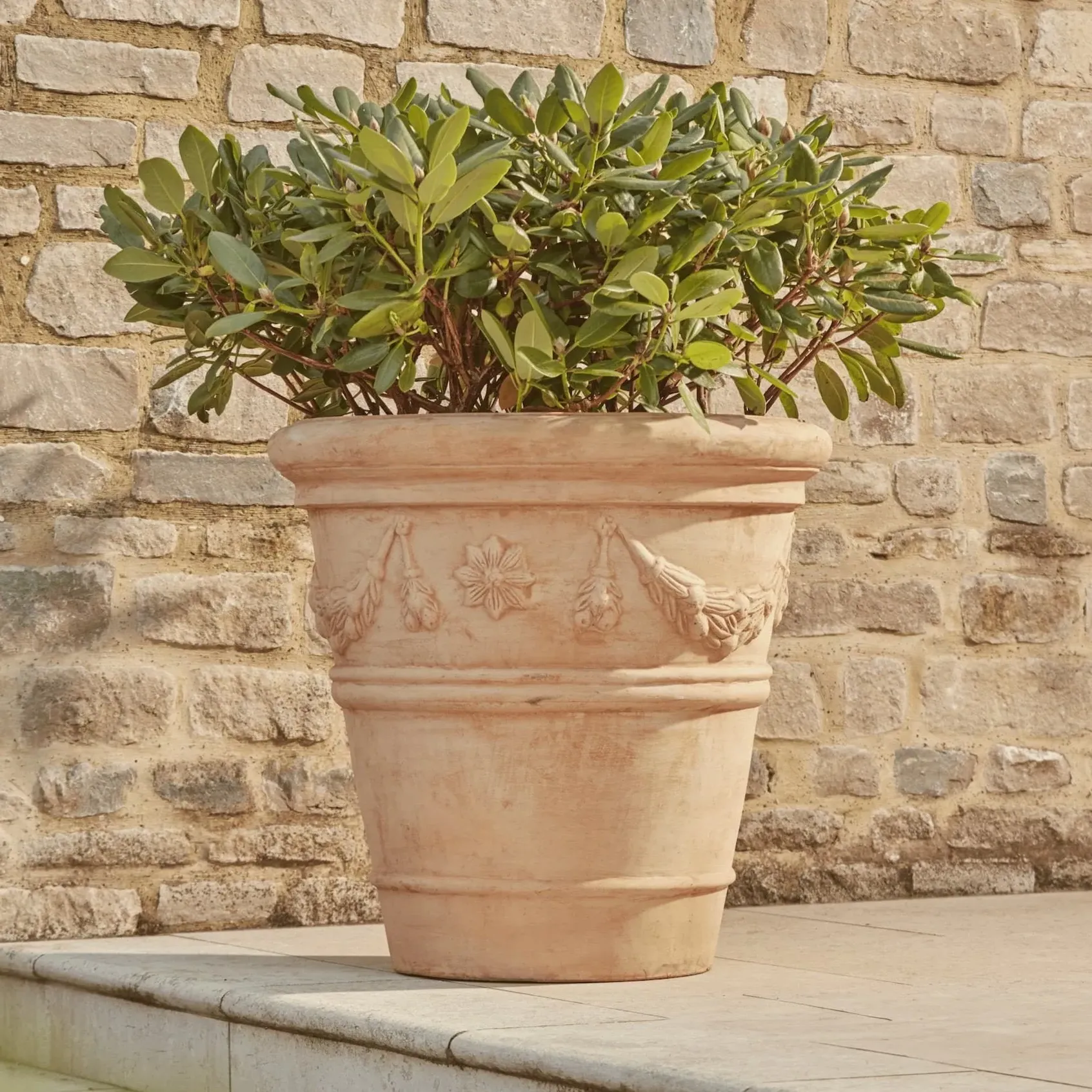 Large Planter Pot with Floral Detail - Terracotta image