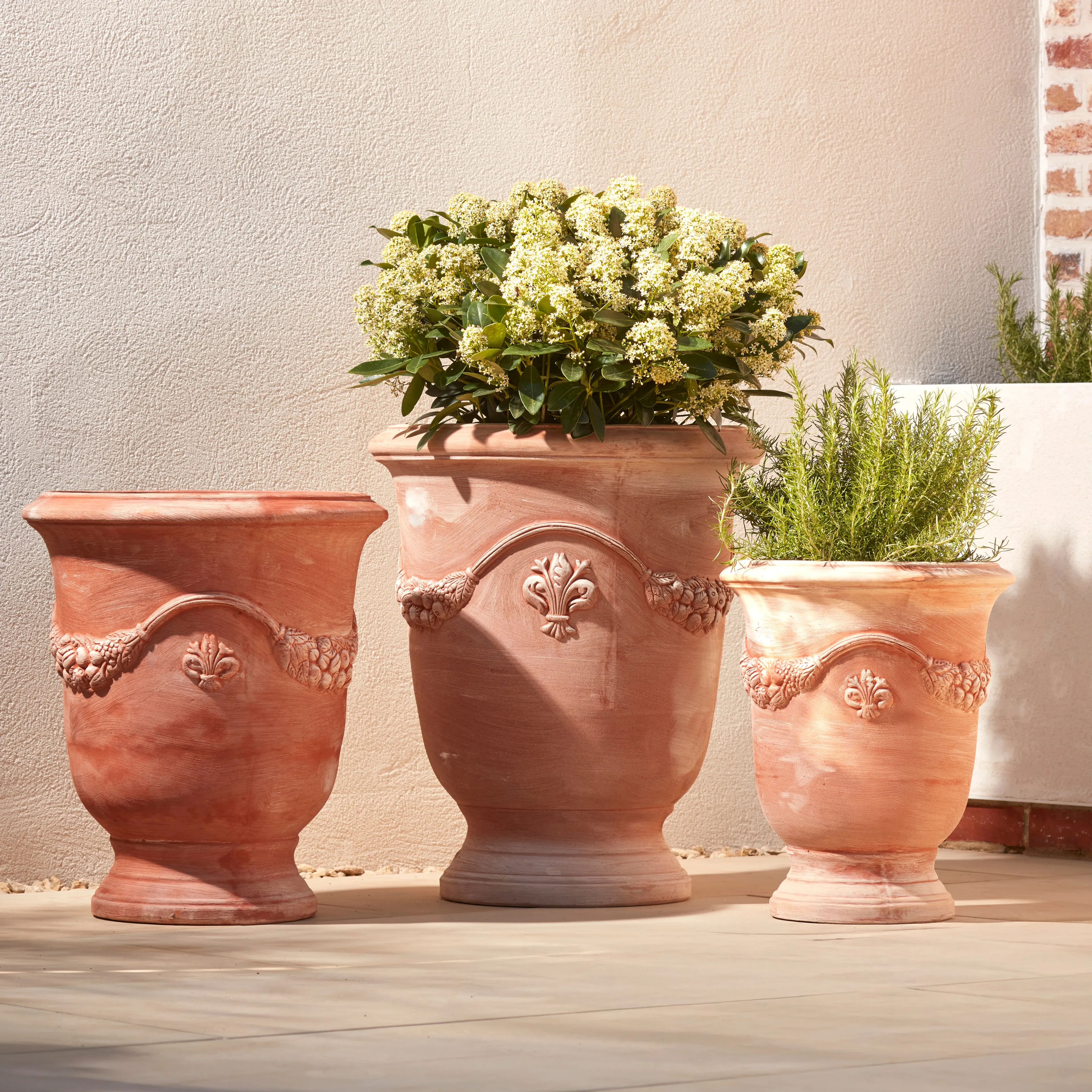 Large Urn Planter with Garland Detail - Terracotta