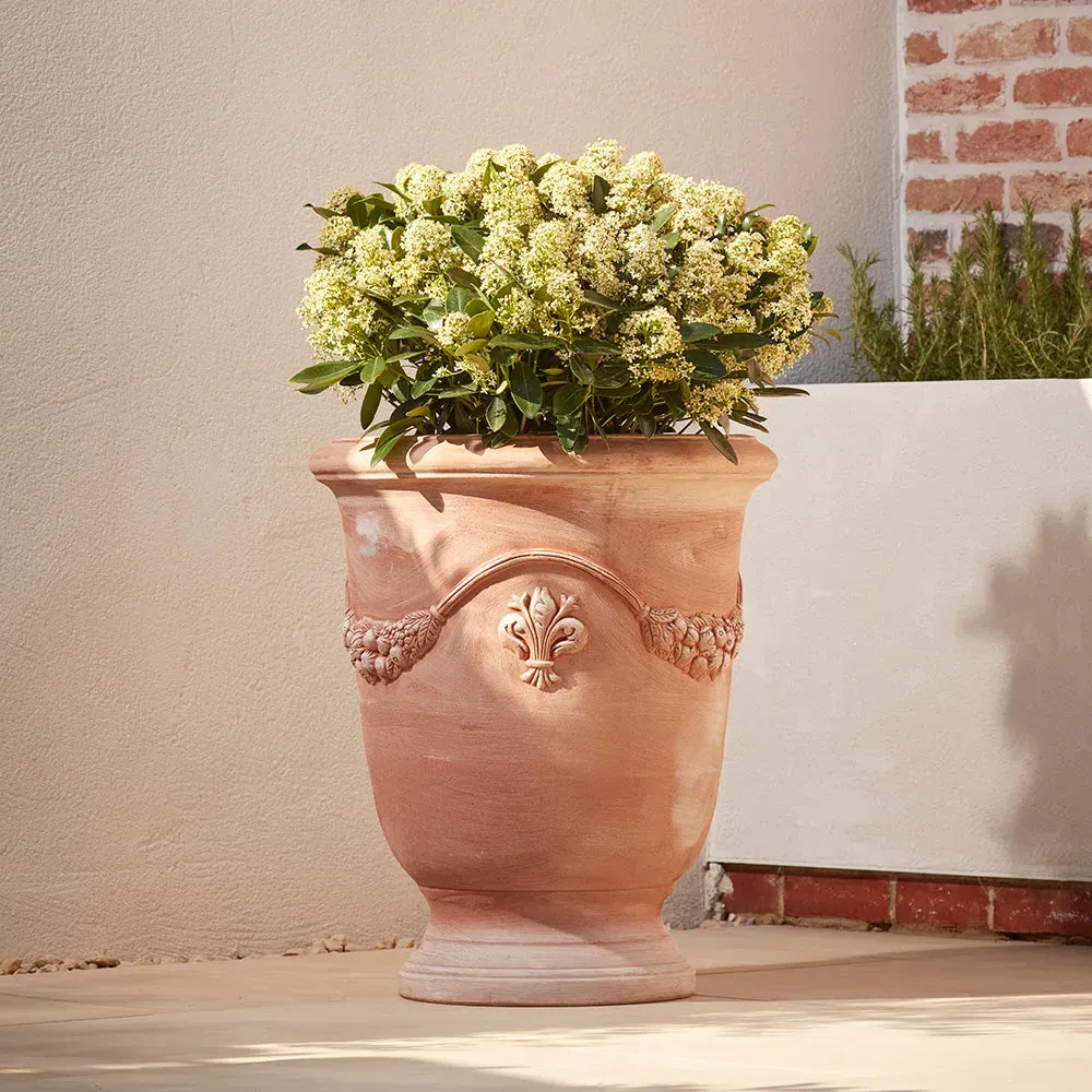 Large Urn Planter with Garland Detail - Terracotta