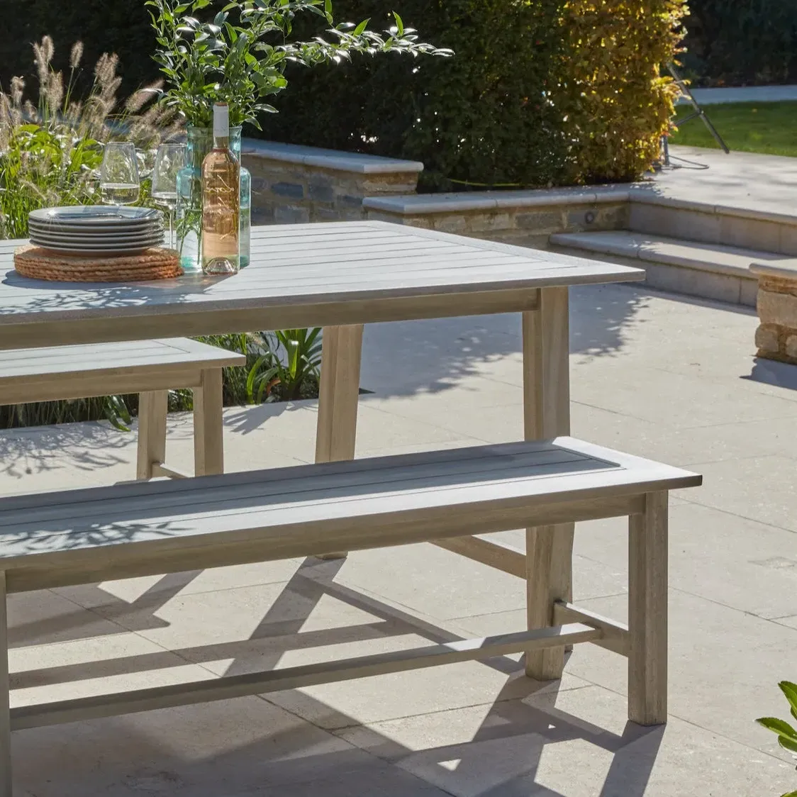 Picnic Table Set with Benches - Grey, Eucalyptus