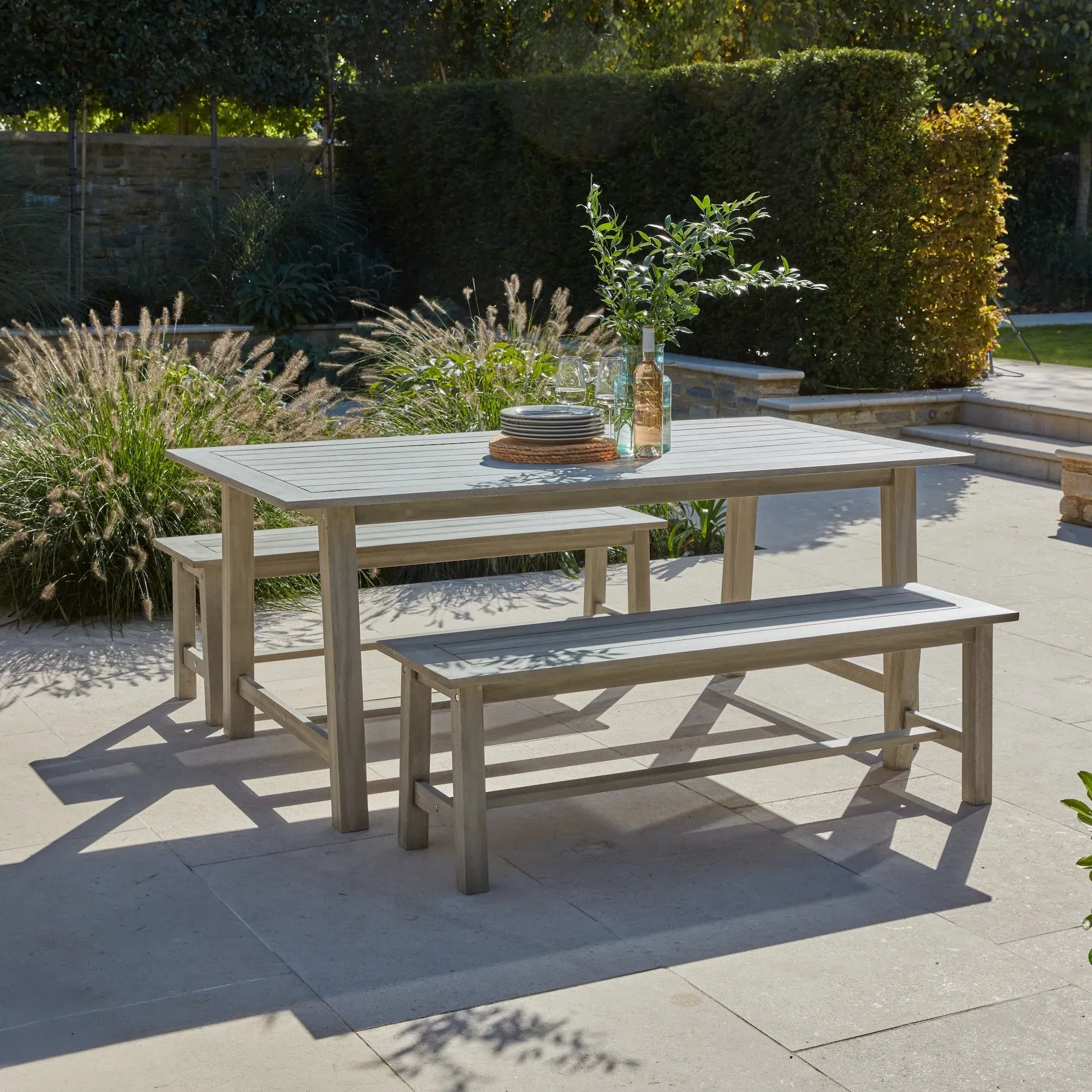 Picnic Table Set with Benches - Grey, Eucalyptus image