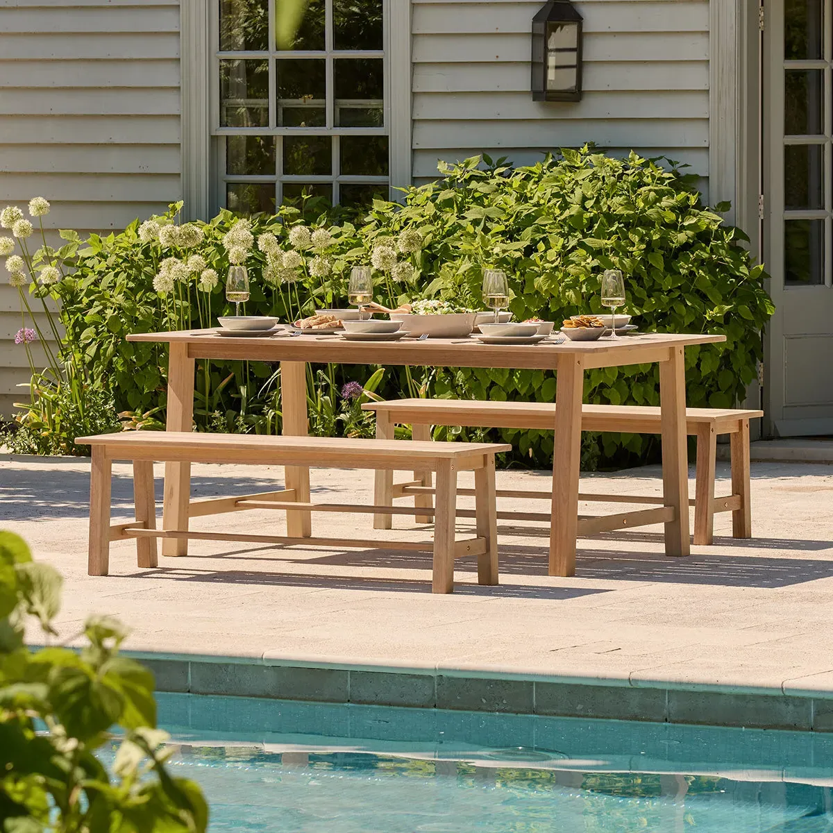 Picnic Table Set with Benches - Natural, Eucalyptus