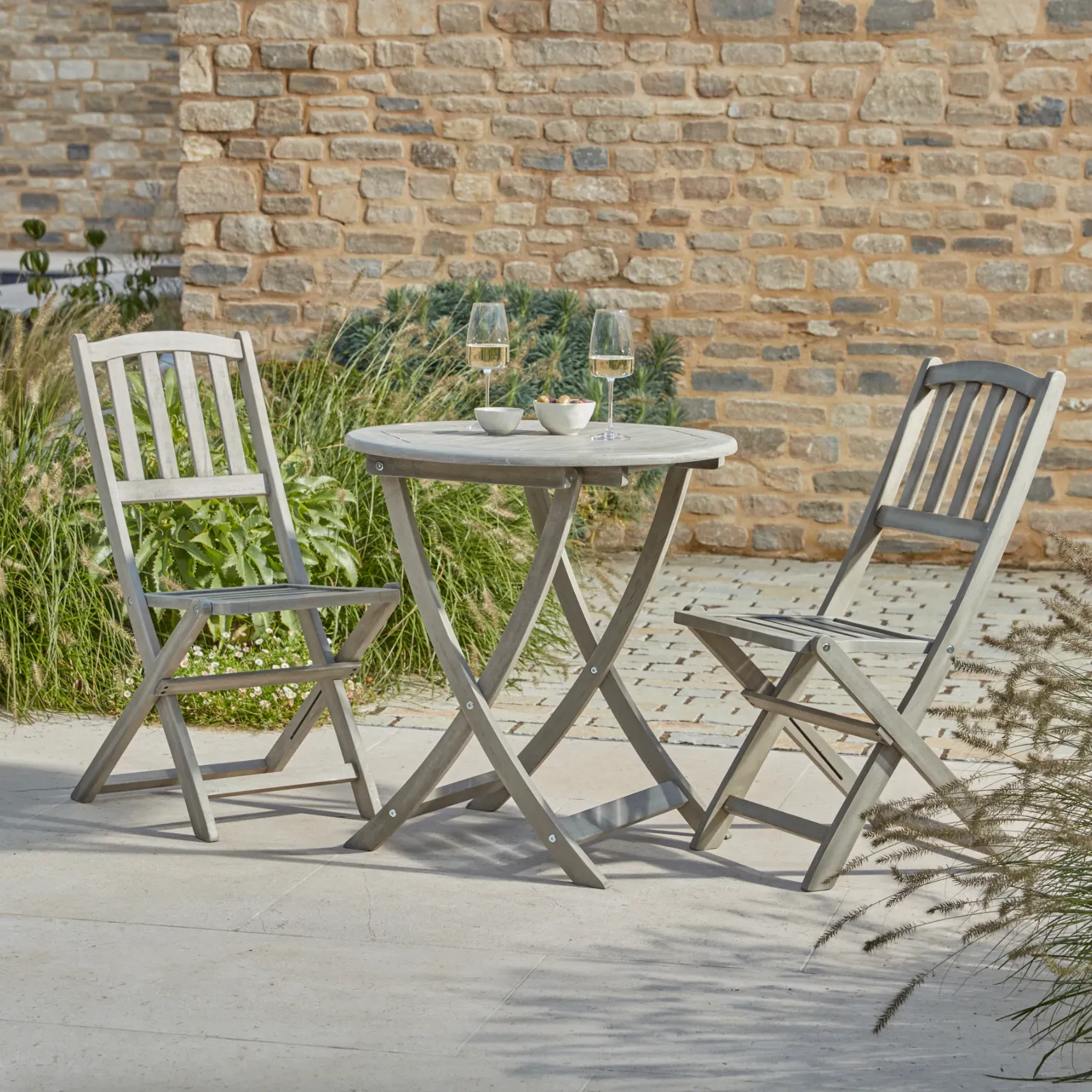 Classic 2-Seater Bistro Set Foldable - Grey, Eucalyptus product