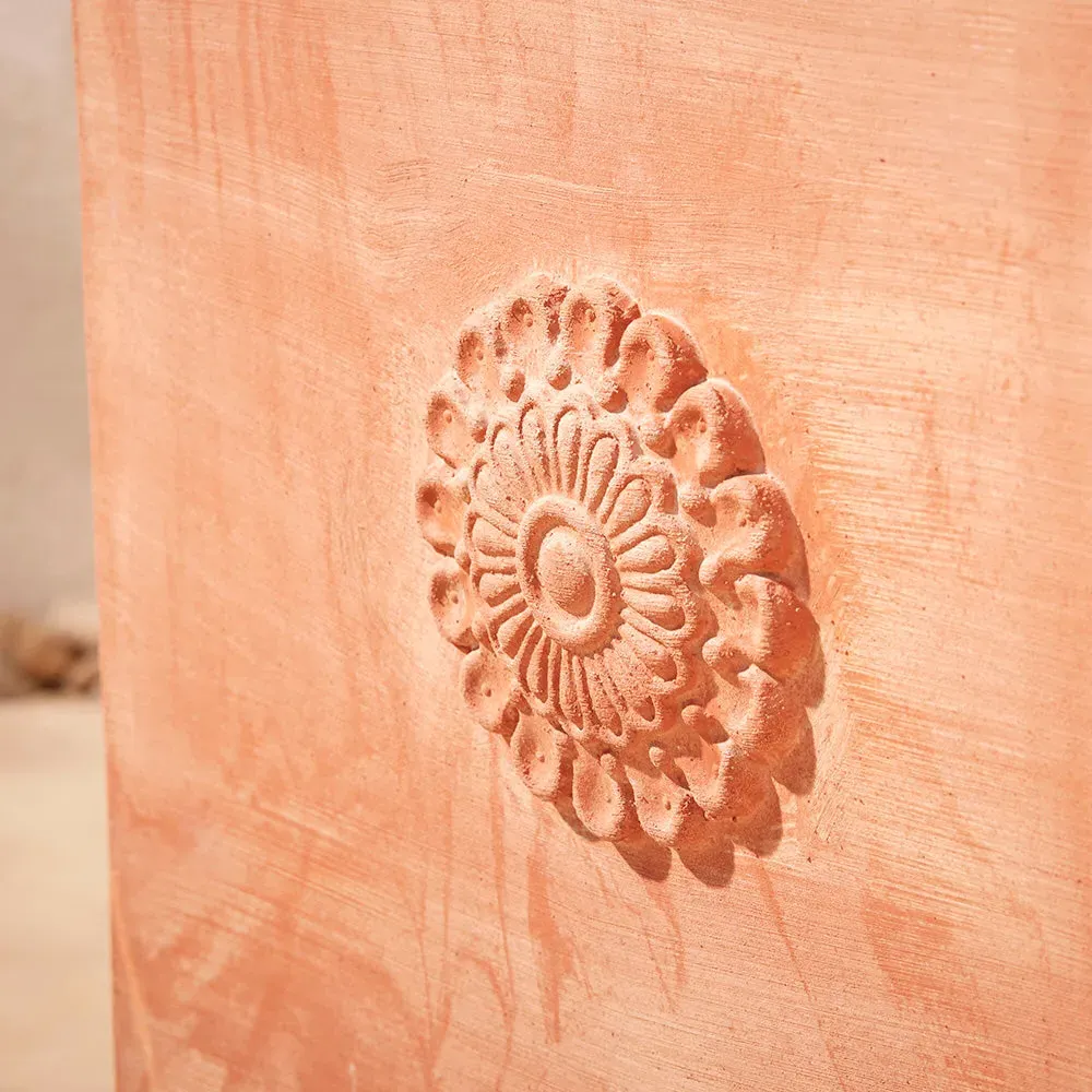 Square Planter with Rosette Relief - Terracotta